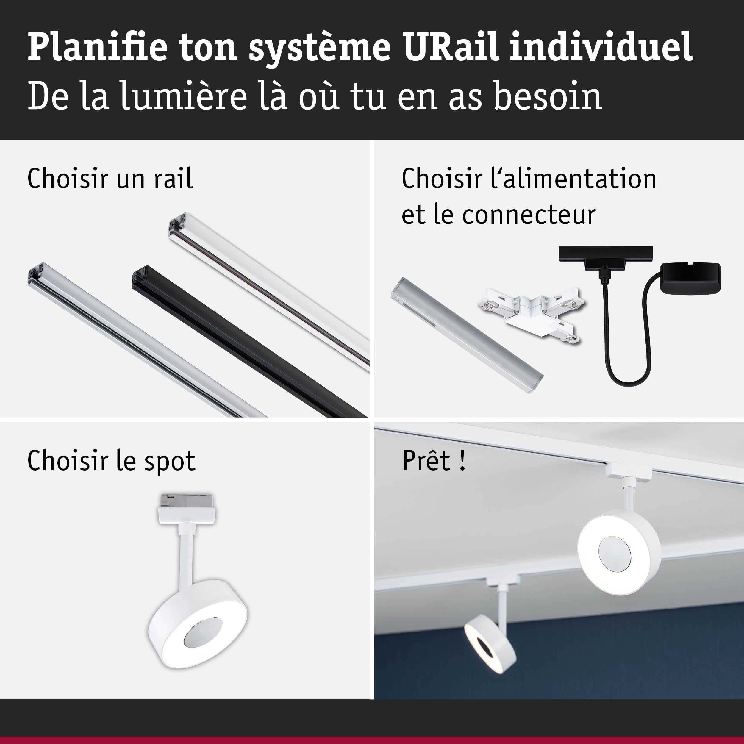 Paulmann 95704 URail Spot sur rail LED 3-Step-Dim Circle Spot individuel 220lm 5W 4000K gradable 230V Blanc signal
