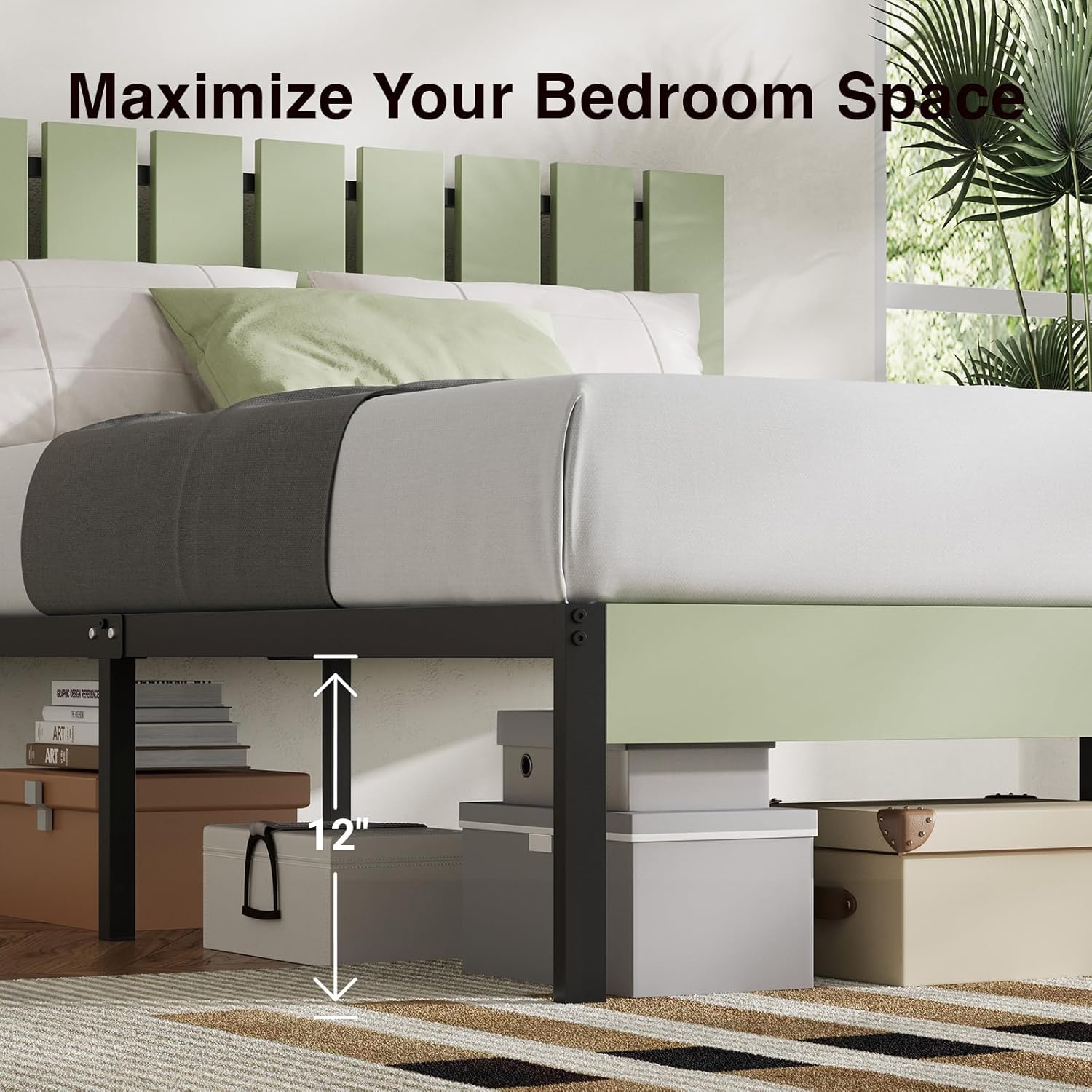 Novilla Full Size Bed Frame with Modern Wooden Slatted Headboard, Easy Assembly, Heavy Duty Metal Platform, Noise-Free, Under-Bed Storage, No Box Spring Needed