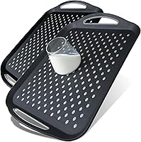 CZLIADYT Large Non-Slip Serving Trays with Handles & Silicone Grippy Dots, Dishwasher Safe Lap Trays for Meals, Snacks & Drinks, Rectangular Set of 2 Black