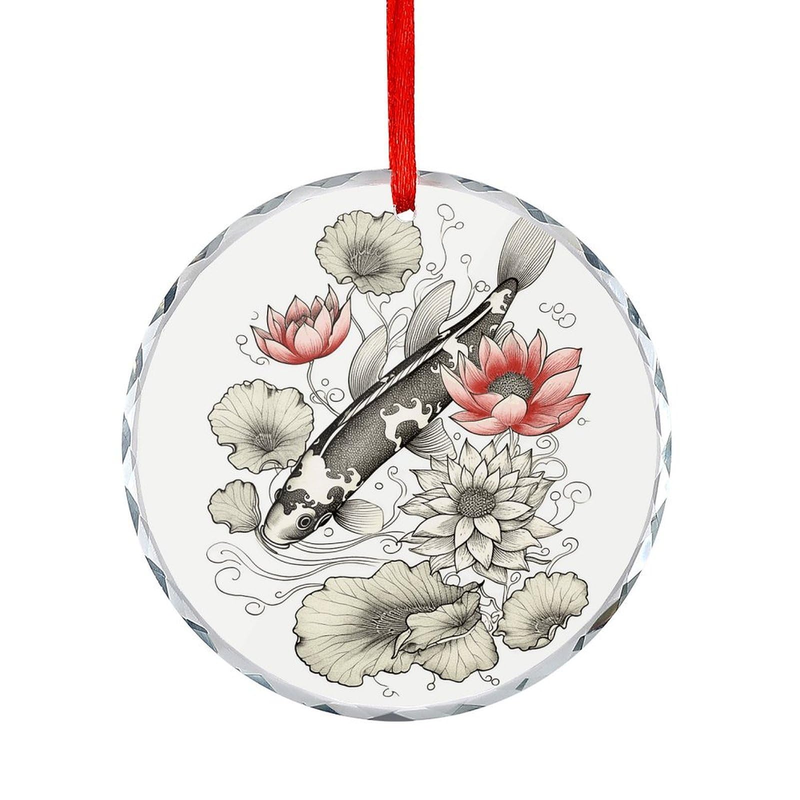 Btcowzrv Style Fish Japanese Carp Round Ornament Hanging Pendant Decor