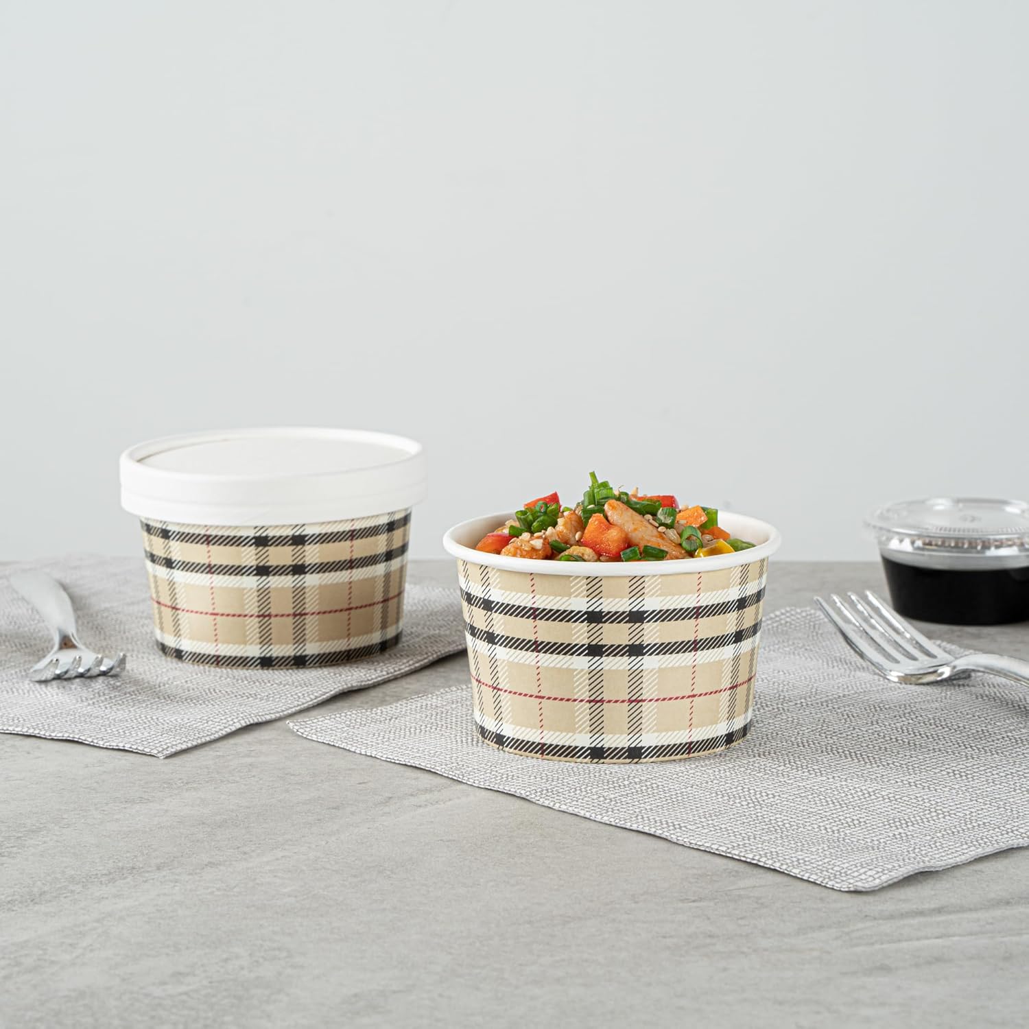 Restaurantware Coppetta 5 Ounce Dessert Cups, 50 Disposable Ice Cream Cups - Lids Sold Separately, Sturdy, Plaid Paper FroYo Bowls, For Hot And Cold Foods, Perfect For Gelato Or Mousse (Pack of 2)