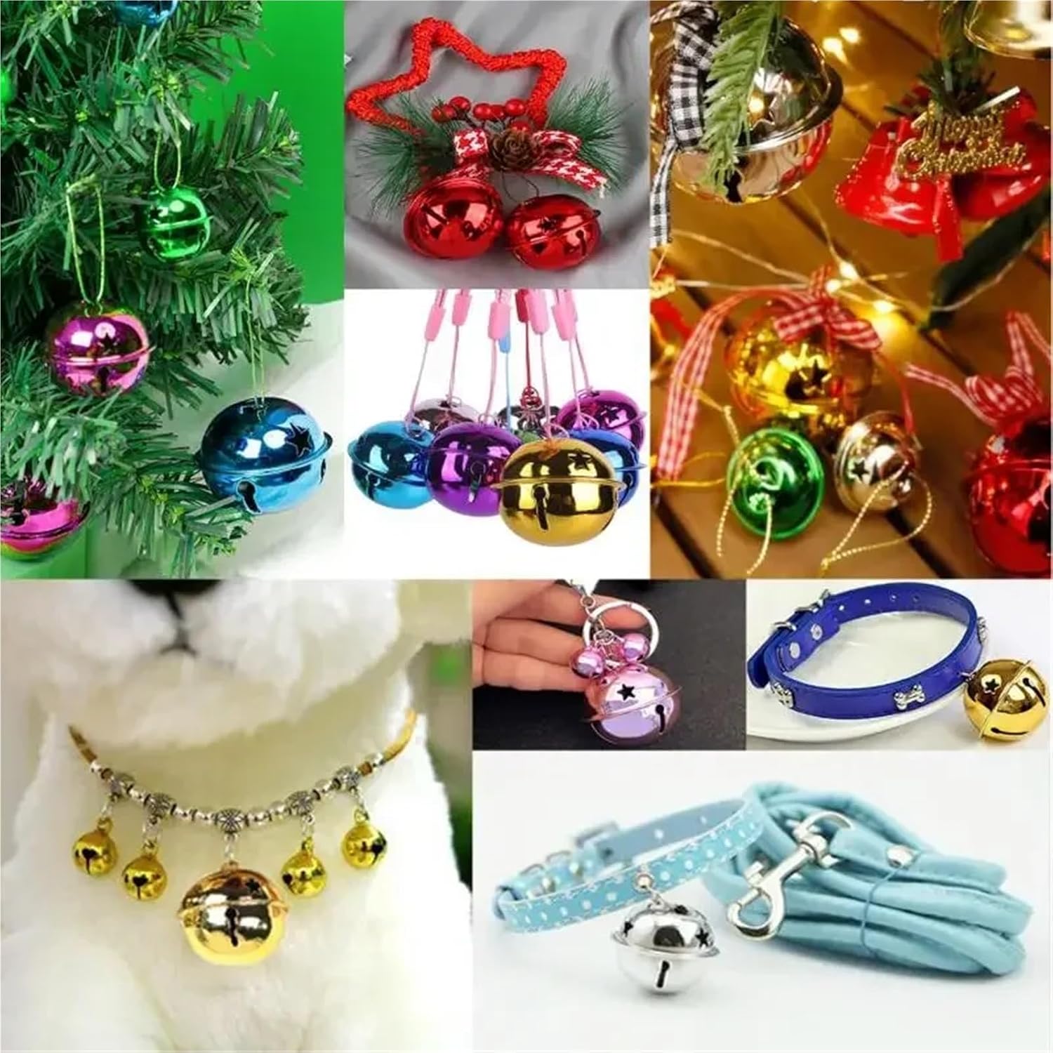 Jingle Bells for Crafting 40pcs 30-40mm Christmas Jingle Bell, Silver Glitter Bells Hollow Out Star Sleigh Bell DIY Craft Xmas Tree Decor Pet Collar(40mm,Rose red)