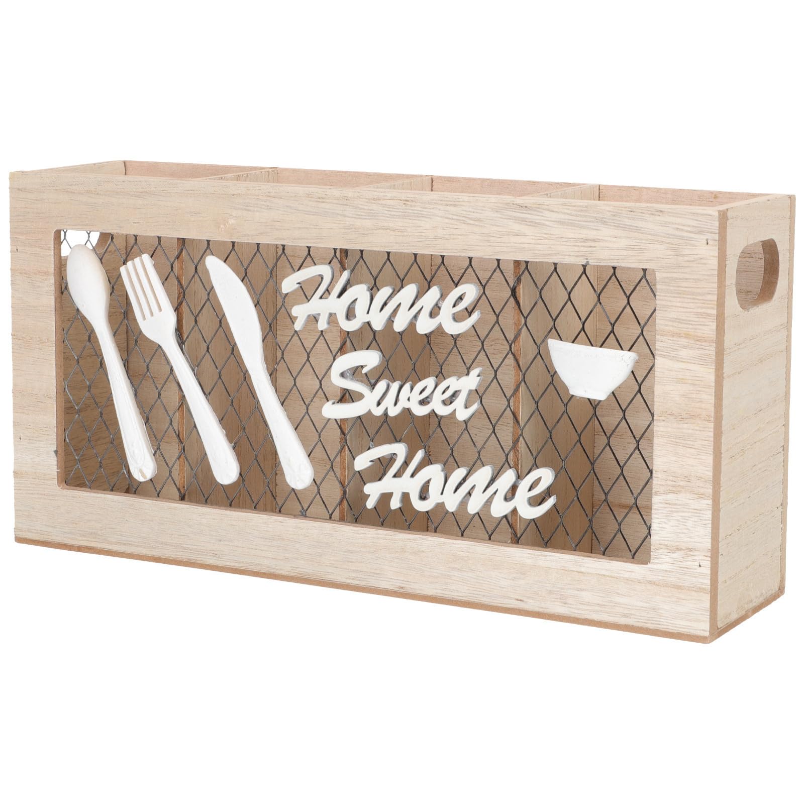 Porte-ustensiles de cuisine en bois rustique à 4 compartiments pour comptoir