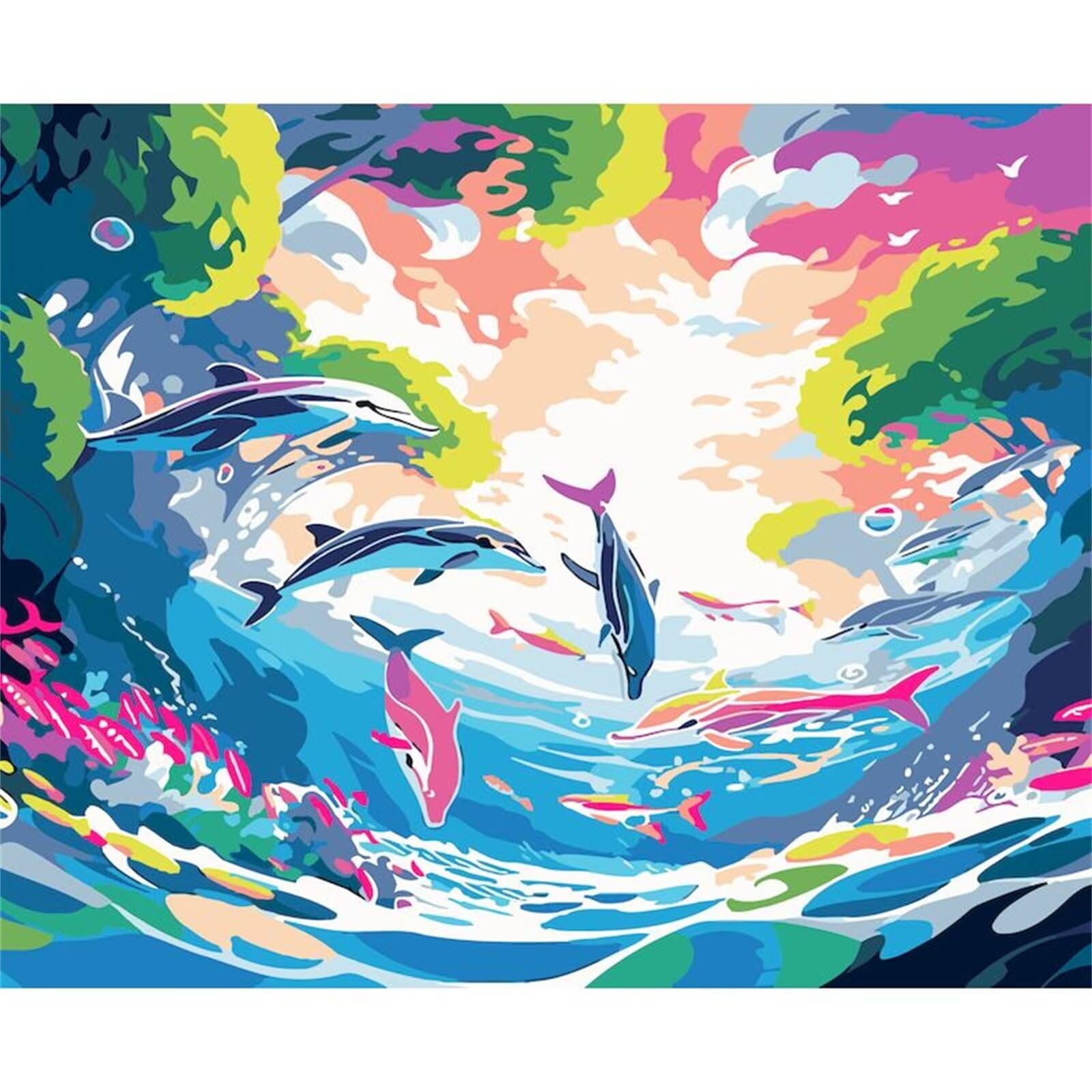 Mrnsiet 4 Quadri Dipinti Con I Numeri Per Adulti – Tema Oceano E Animali Marini Su Tela HD, Kit Fai Da Te Per Decorazione Casa, 30,5x40,6 Cm, Regalo Perfetto Antistress