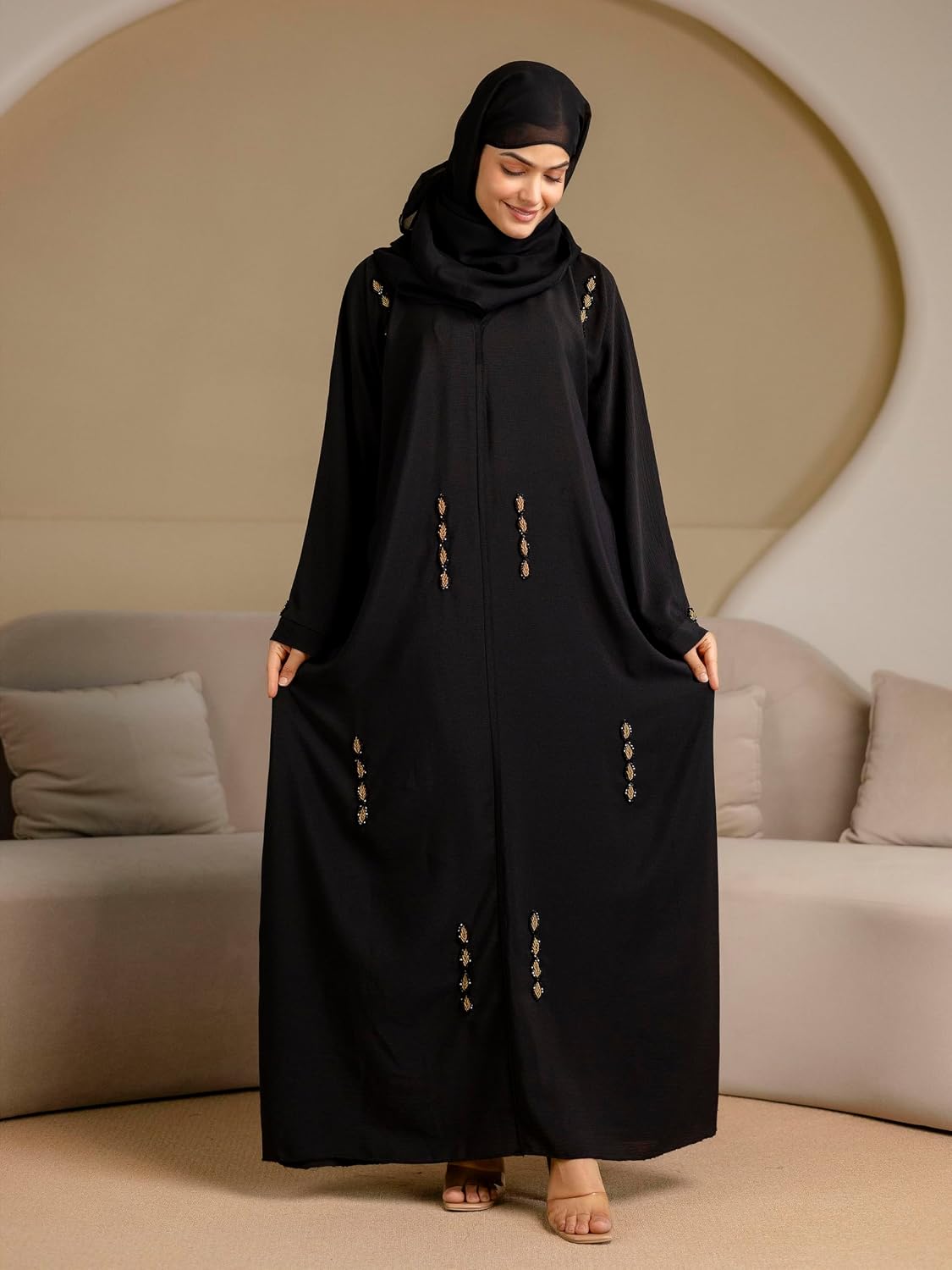 TRENDMALLS Women's Lycra Blend Abaya Burqa with Hijab Islamic Wear with Hand Work Loose Fit Burqa