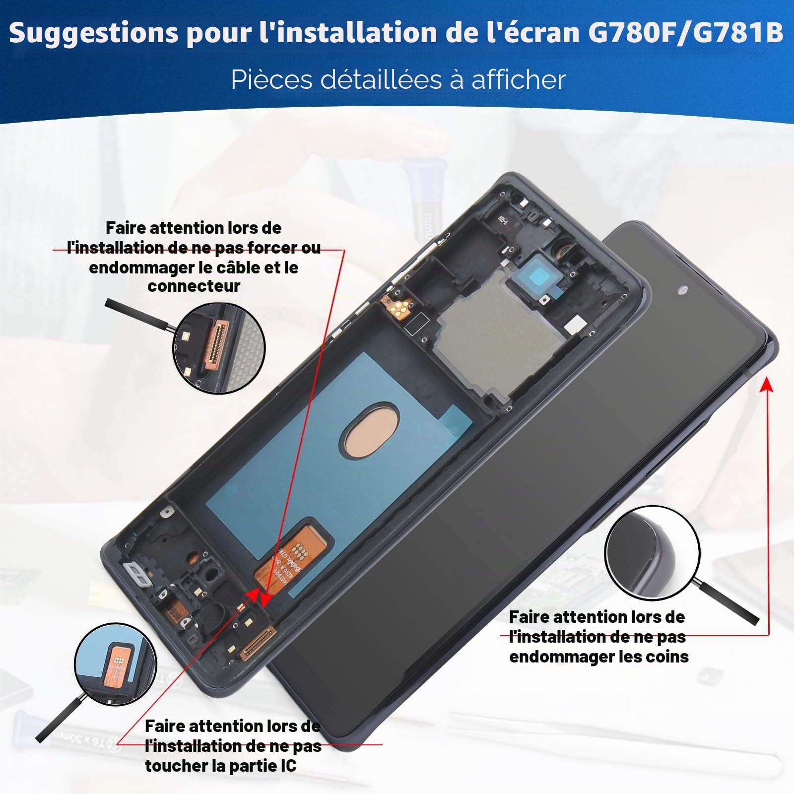 Écran pour Samsung Galaxy S20 FE 4G/5G Ecran Tactile LCD Remplacement pour Samsung S20 FE 5G Ecran Complet Assemblé Digitizer avec Outils de Réparation（Noir avec Cadre