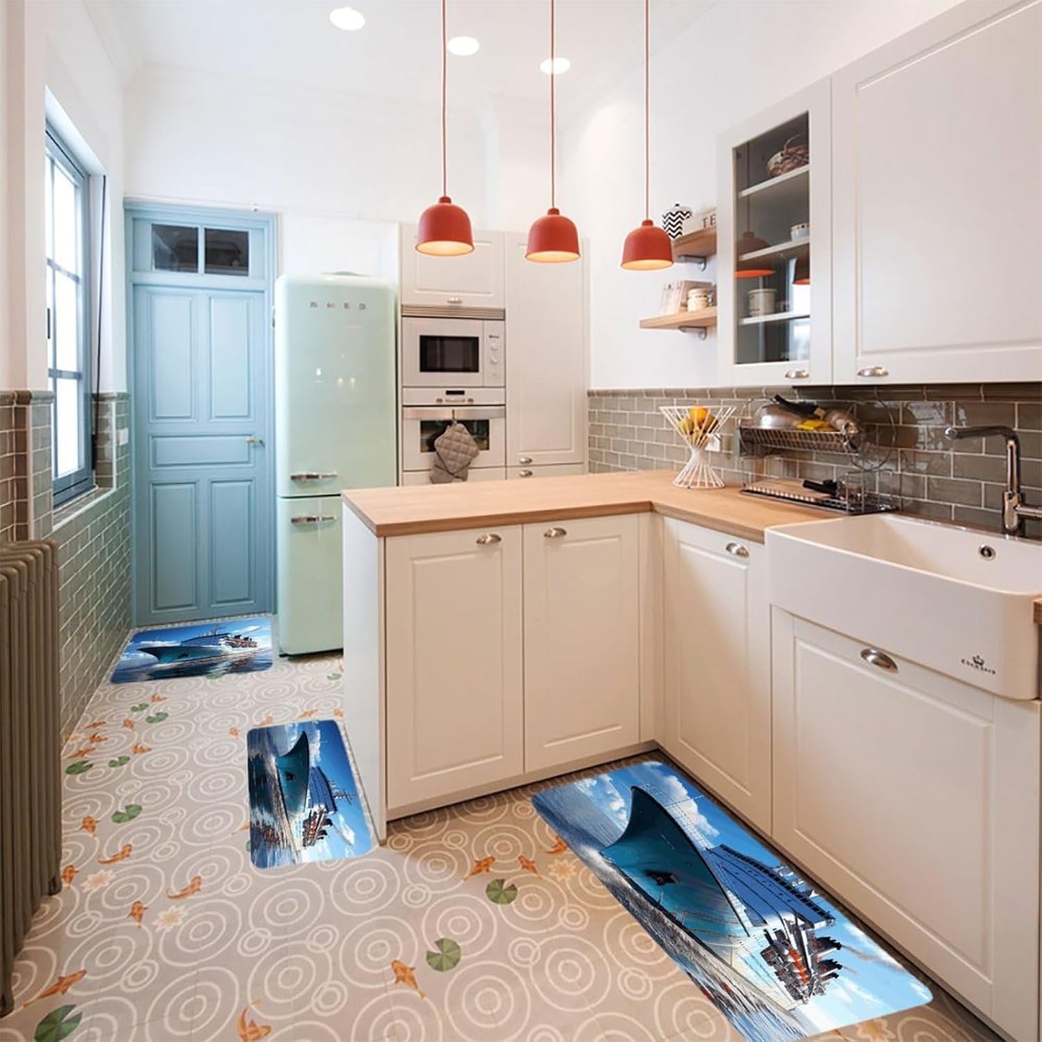 Ferry Boat Kitchen Mats for Floor 3 Pcs Kitchen Rugs