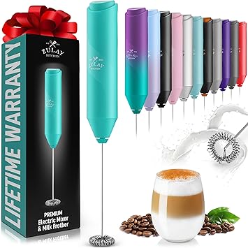 Zulay Kitchen Milk Frother Handheld Battery Operated – Electric Drink Mixer for Coffee, Lattes, Cappuccinos, Matcha & Hot Chocolate – Portable Foam Maker & Coffee Bar Accessory - Cool Tide