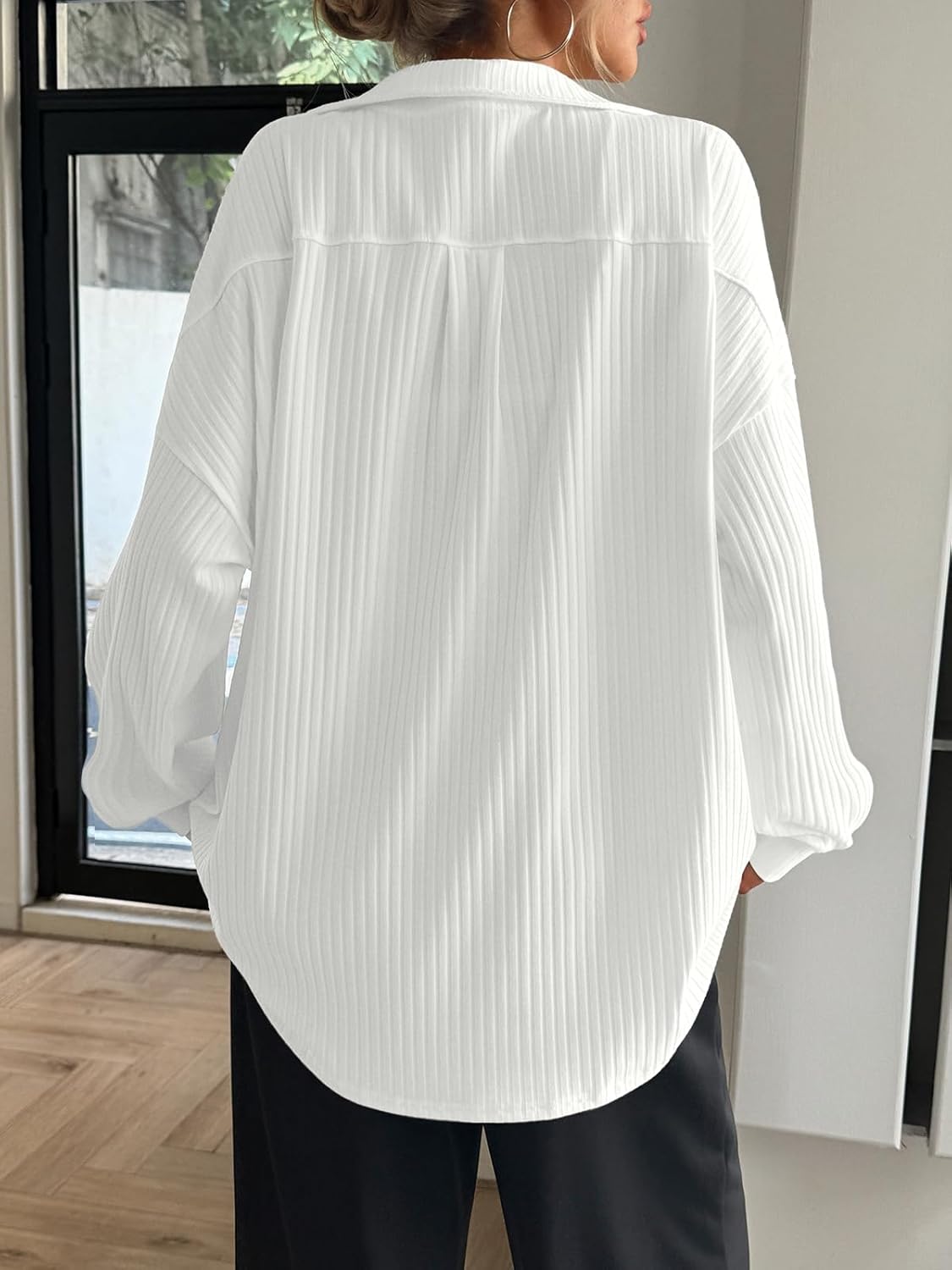 Fisoew Womens Oversized Deep V Neck Sweatshirts Casual Collared Long Sleeve Ribbed Knit Pullover Tops - Image 5