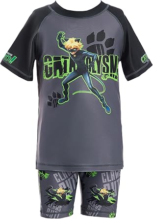 Micotaku Miraculous Tales of Ladybug & Cat Noir Officially Licensed Boys Swimwear Rash Guard Outfit Set