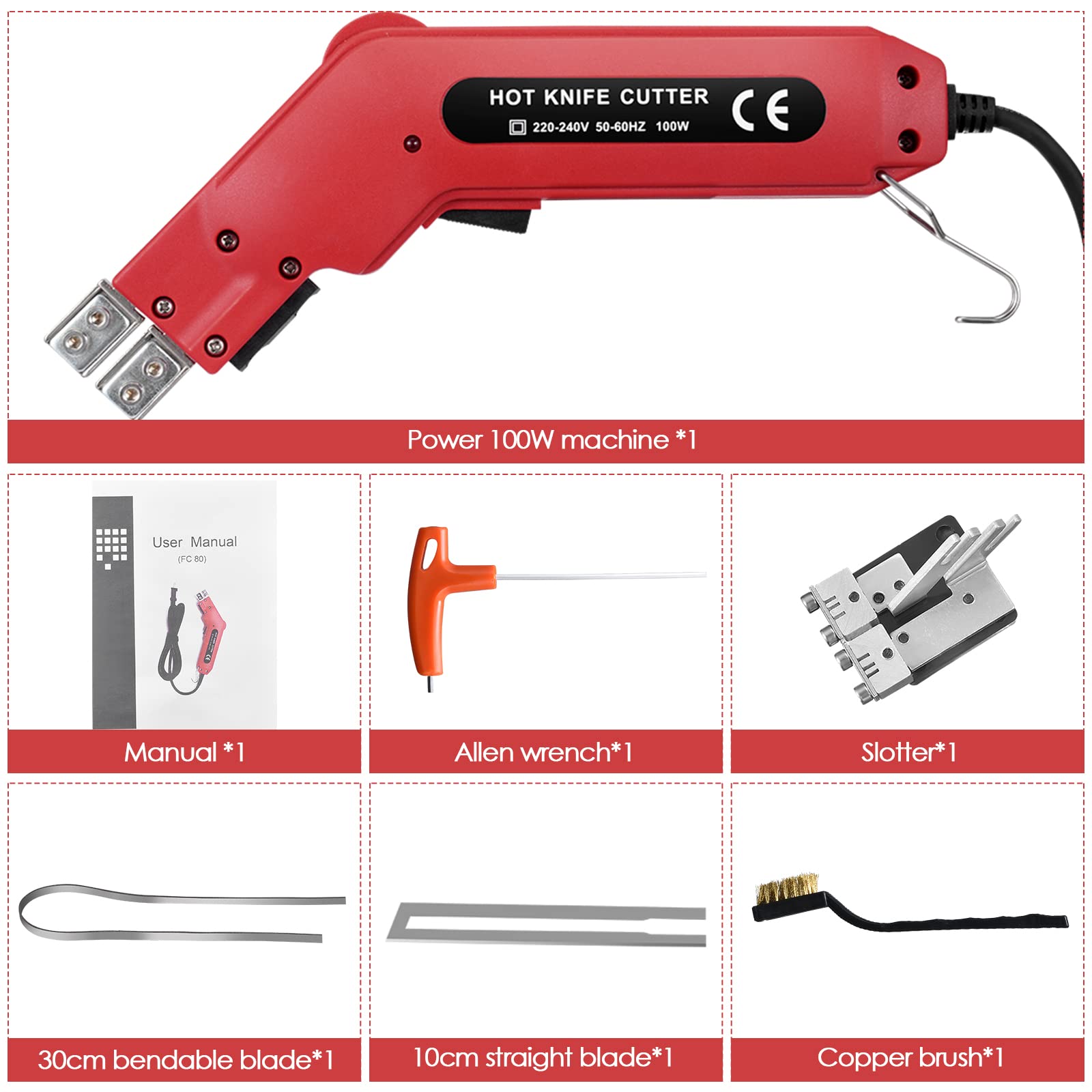 220V Coupe Polystyrène Electrique 100W Couteau Thermique pour Découpe Polystyrène, Couteau Chaud électrique avec Petite Planche à sous et 2 lames