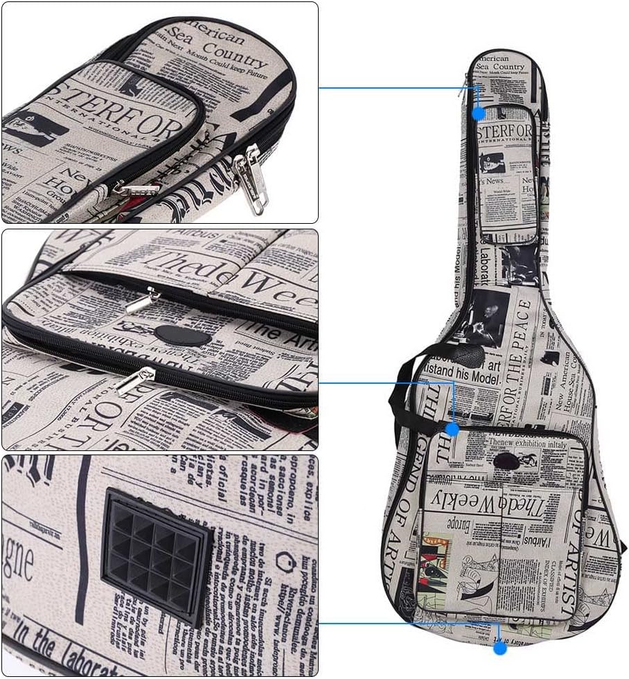 600D Water-Resistant Oxford Cloth Newspaper Style Stitched Padded Straps Gig Bag Guitar Carrying Case for 41Inchs Acoustic Classic Folk Guitar