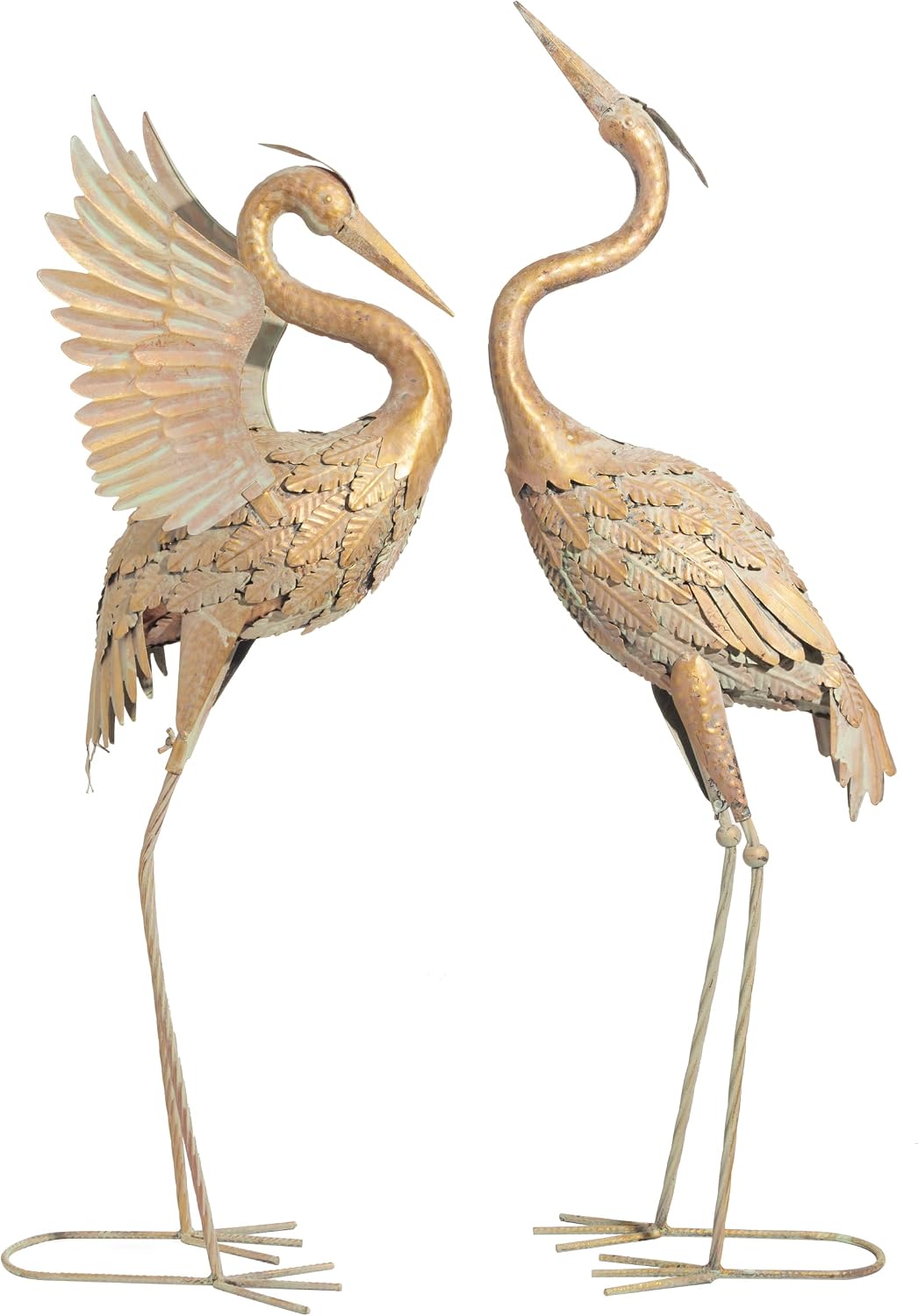 TERESA'S COLLECTIONS Yard Decorations Outdoor Heron Garden Art Statues Sculptures, 33-39 Inch Metal Copper Crane Yard Art Bird Lawn Ornaments for Backyard Outside Porch Patio Wedding Decor, Set of 2