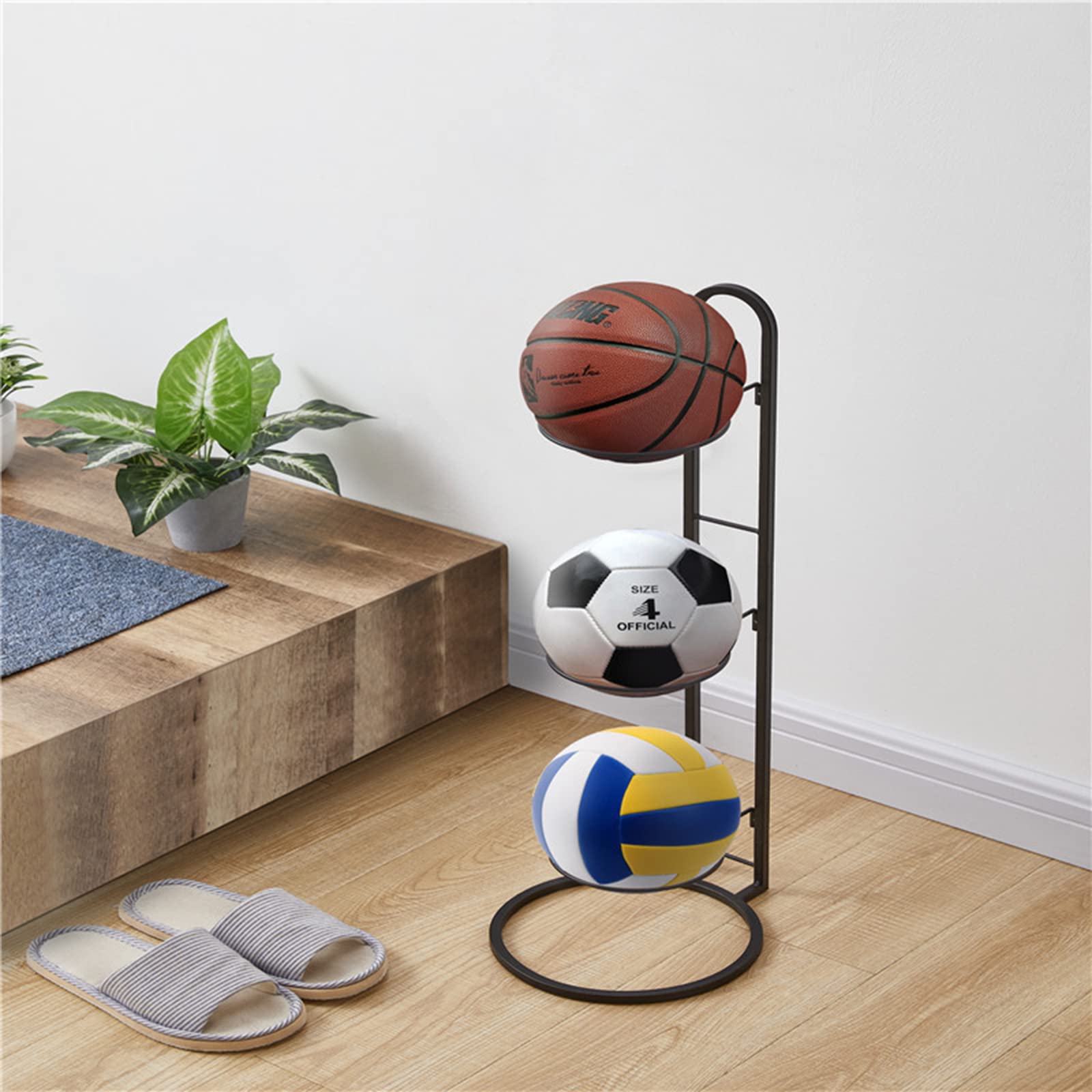 Soporte para Balones de Baloncesto Estante Almacenamiento 3 Capas Vertical Desmontable