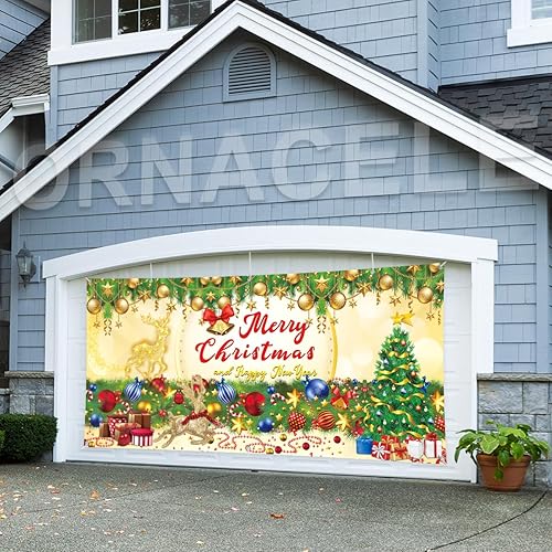 Miniatura 4 de Cartel de Navidad para puerta de garaje, 13 x 6 pies, cubierta de garaje de Feliz Navidad, decoración de fondo de fiesta de Navidad para fotografía,