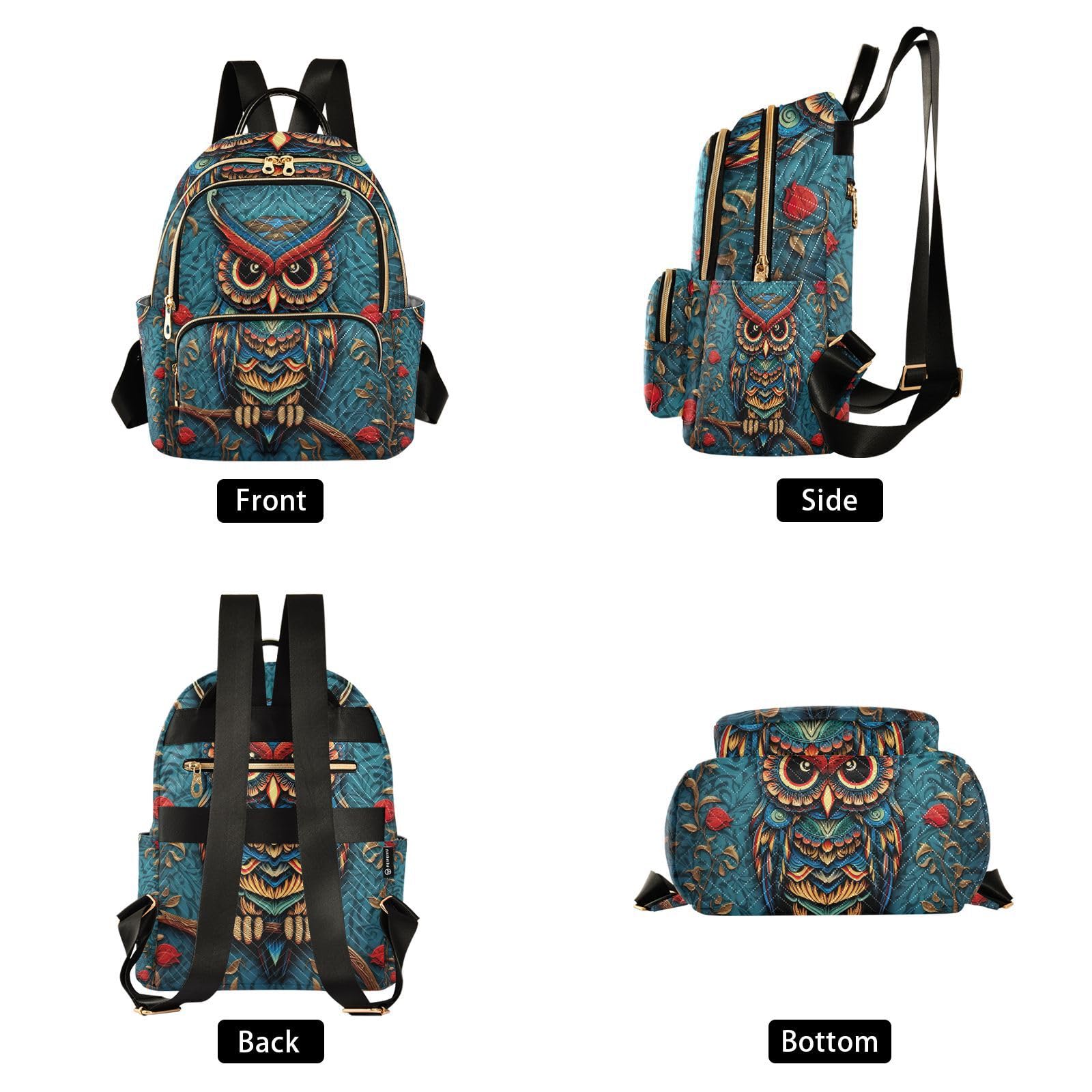 GAIGEO Owl in the Blue Womens Daily Backpack, Double Zipper Backpack, Multipurpose Bags for Women, M