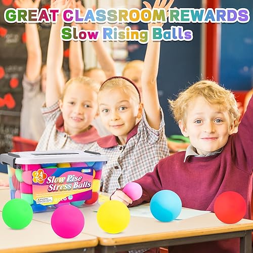 Miniatura 26 de Paquete de 8 pelotas antiestrés de aumento lento, bolas antiestrés para niños y adultos, juguetes elásticos para aliviar la ansiedad, terapia