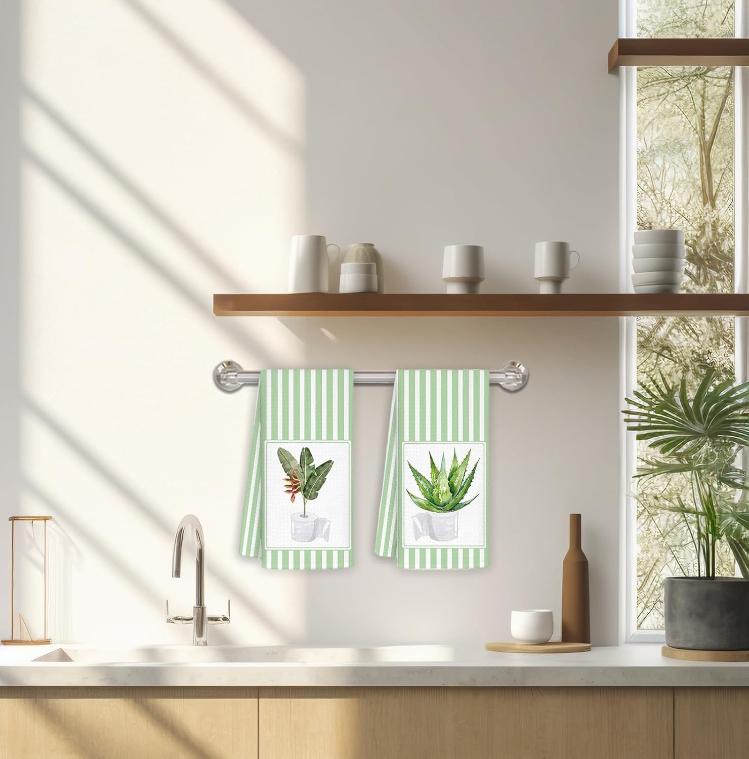 Green Plant Botanical Bathroom Hand Towels Set of 2, Gifts for Plant Lovers, Tropical Aloe Heliconia Hand Towels for Bath Room Washroom Toilet, Bathroom Plants Decor, 16x24 Inch - Image 4