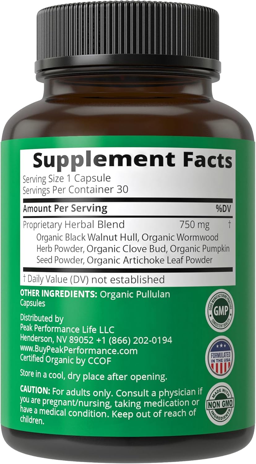 USDA Organic Wormwood Black Walnut Clove Cleanse for Humans. Elimination Detox + Intestinal Support Capsules Supplement for Adults and Kids. Pills with Artichoke and Pumpkin Seed for Added Benefits - Image 6