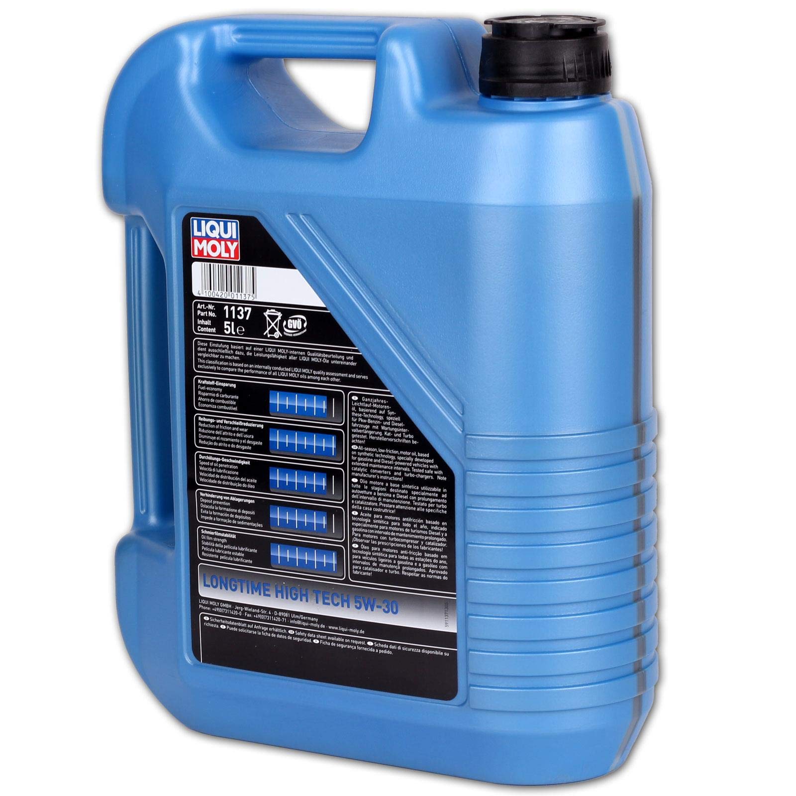 LIQUI MOLY Aceite de motor 5W-30 Longtime High Tech Aceite sintetico aceite ACEA C3 ACEA C2 API SP 5L Compatible con VW Polo V Hatchback 6R1, 6C1 up! Hatchback 121, 122, BL1, BL2, BL3, 123, TOYOTA | 1137, Longtime High Tech 5W-30
