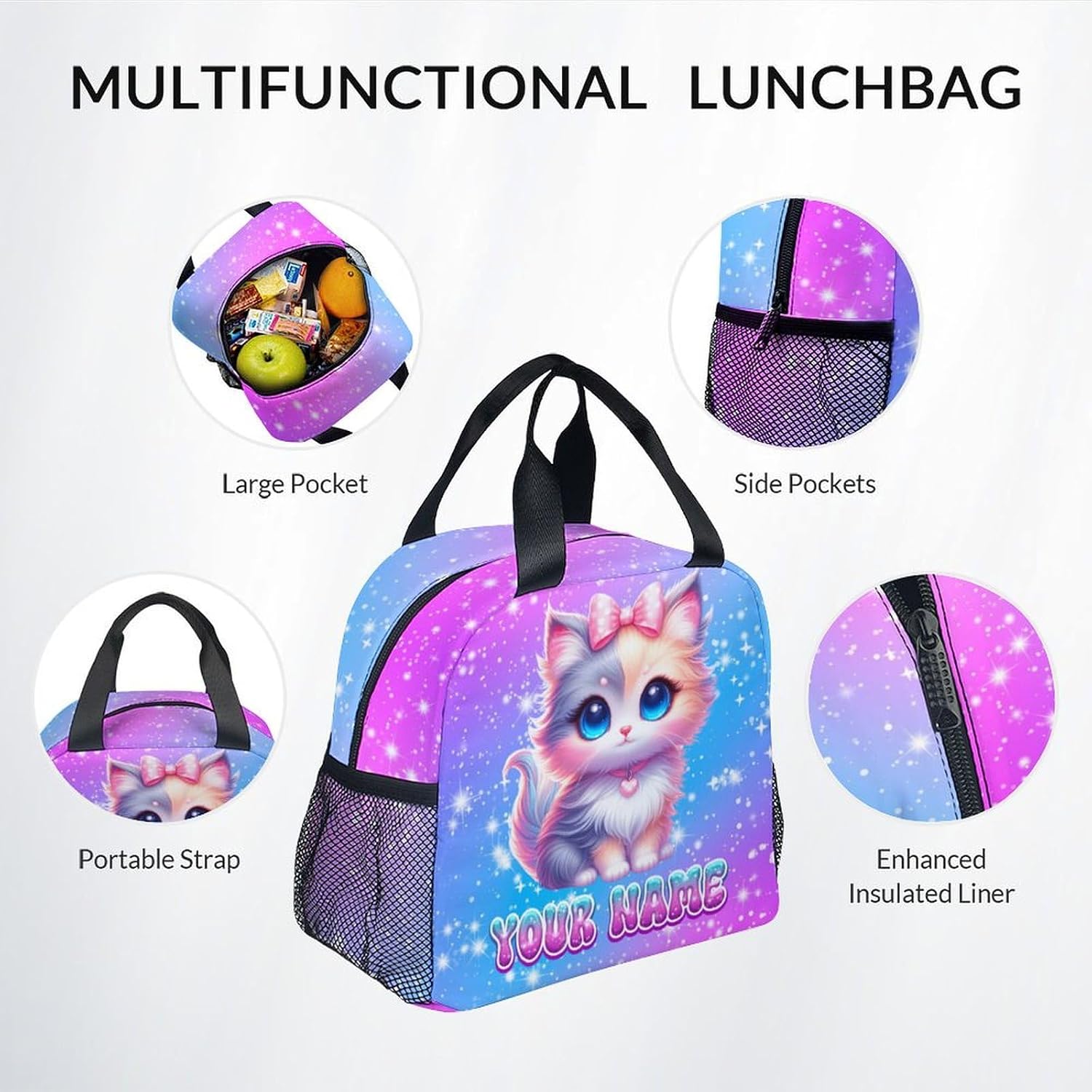 Personalized Backpack for Girls - Cat Backpacks for Kids Ages 6-8, 17 Inch Custom Toddler School Bookbag