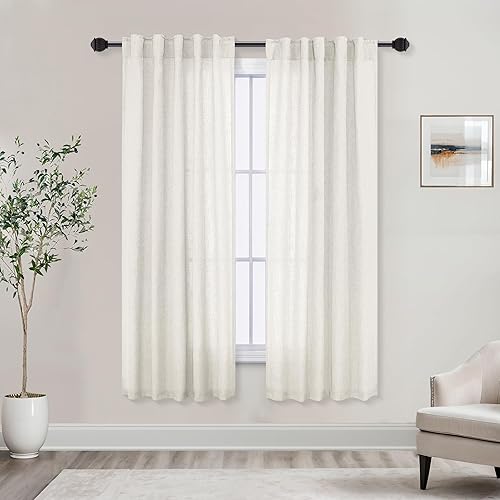 Miniatura 63 de Mrs.Naturall Cortinas transparentes verde esmeralda oscuro, cortinas de lino verde bosque para sala de estar, 63 pulgadas de largo, cortinas verdes