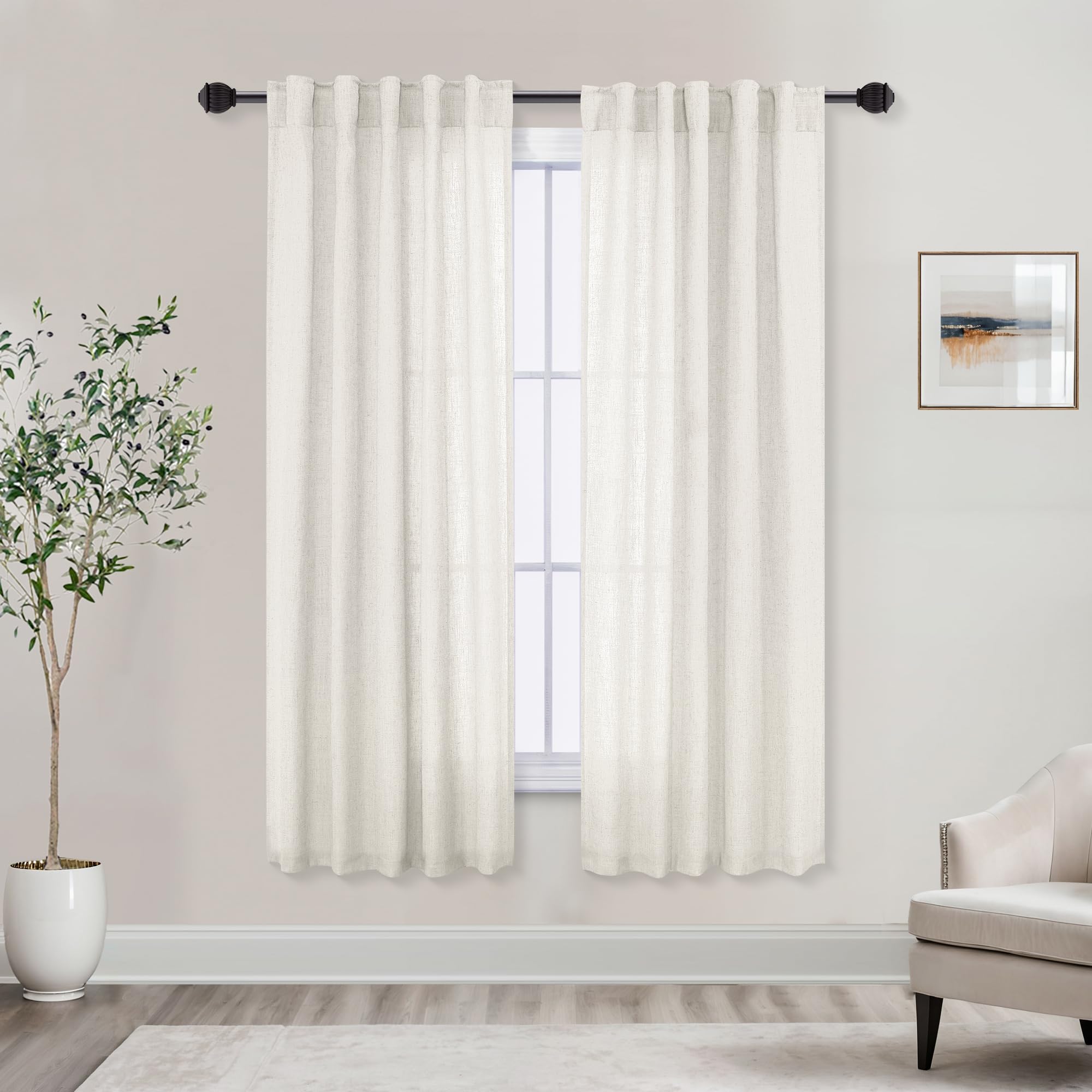Mrs.Naturall Natural Back Tab Linen Blend Sheer Curtains for Living Room 36x63 Inch Length — image 1