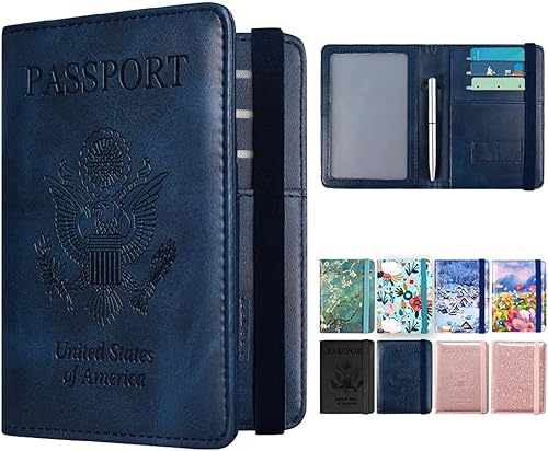 ACdream Cartera de viaje con bloqueo RFID para pasaporte, funda de piel sintética de alta calidad con soporte para tarjetas, ranura para bolígrafo,