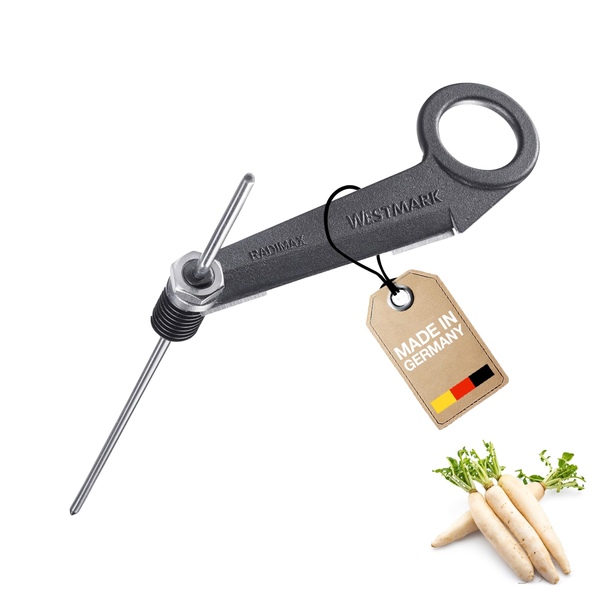 Westmark Spiralschneider Rettich Radimax Black Edition – Praktischer Rettichschneider Aluminium für Zucchini, Gurken & Gemüse – Anthrazit
