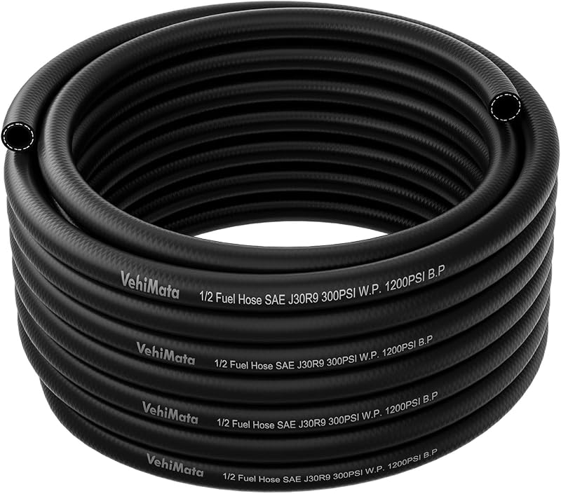 Mangueira de combustível VehiMata 1/2" SAE 30R9 em borracha NBR preta – 7,62 m