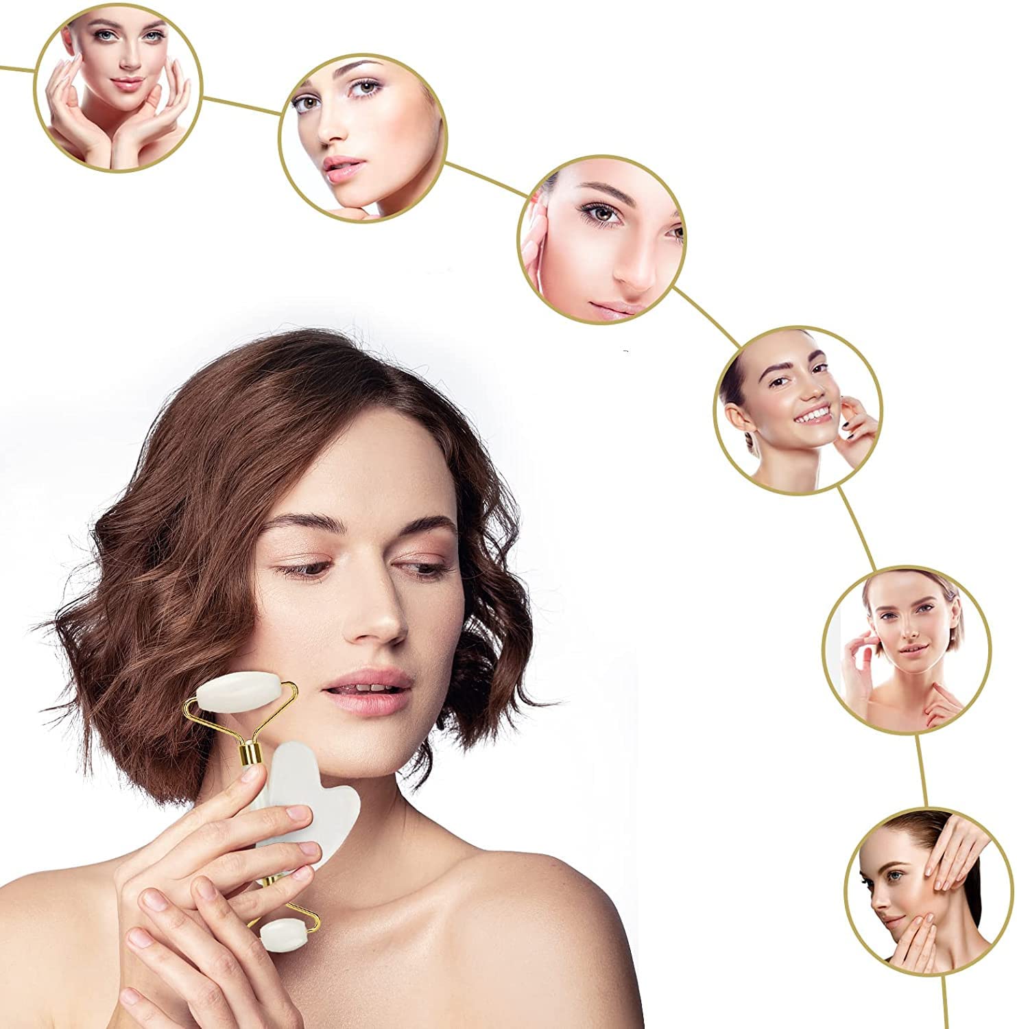 Rouleau De Massage Facial Gua Sha - Pour Visage, Cou, Yeux - Couleur Blanc - Neuf En Emballage