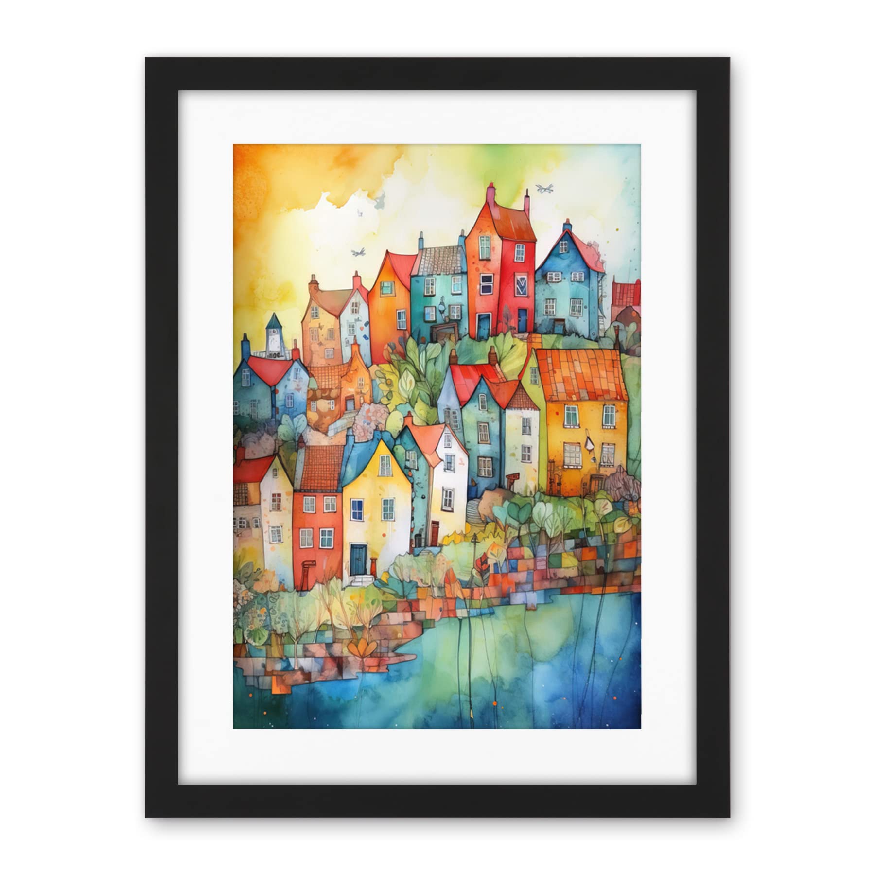 Artery8 Village Of Manarola Italy Folk Art Artwork Framed Wall Art Print 18X24 Inch