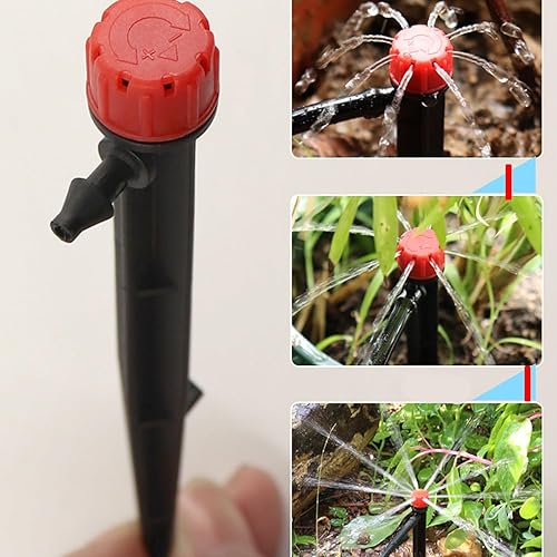 Miniatura 5 de Emisores de goteo para tubo de riego por goteo de 14 de pulgada (0.157-0.276 in), goteros de flujo de agua ajustables de 360 grados en estaca de