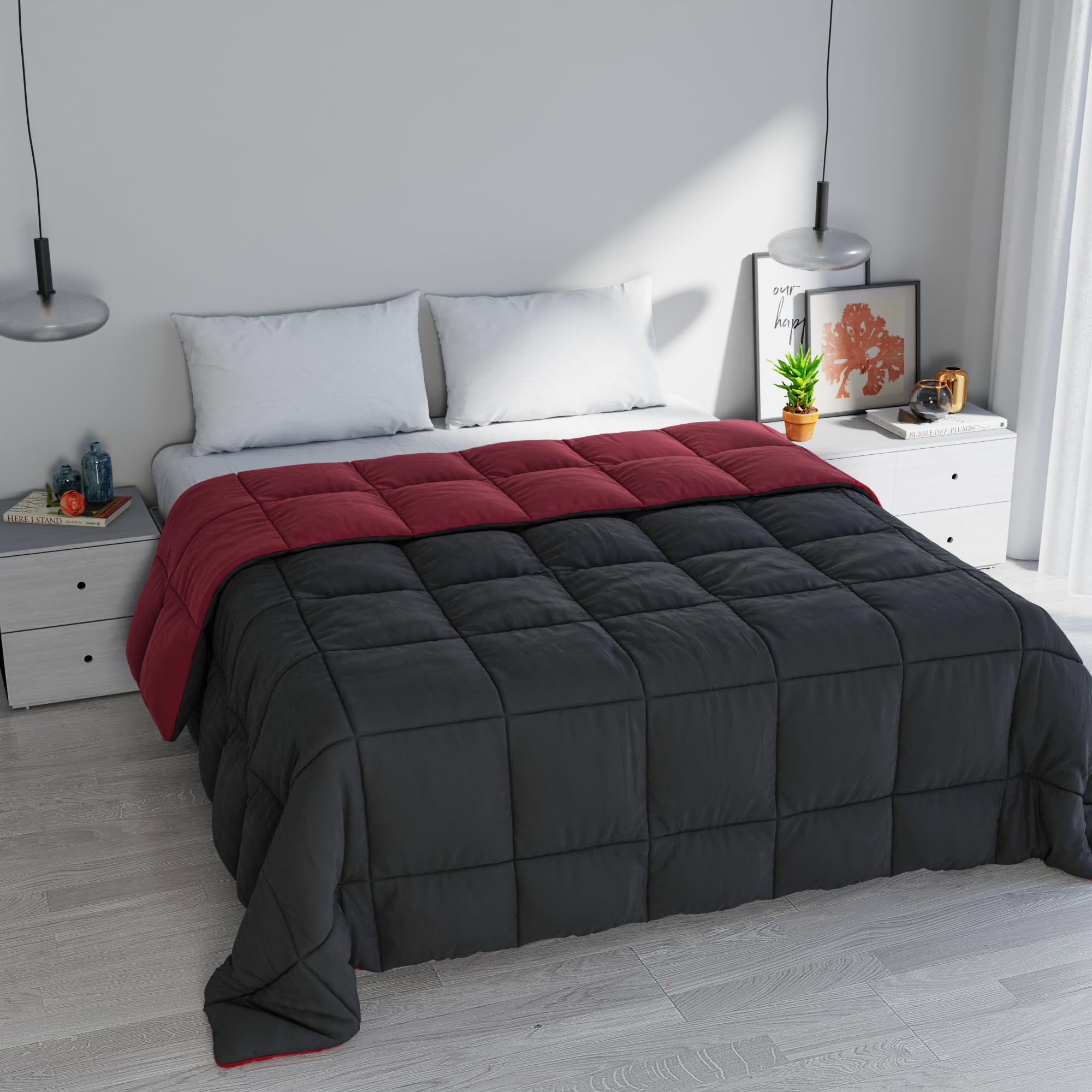 Italian Bed Linen Trapunta Invernale Matrimoniale 260x260 cm, Bicolore, Doubleface, Microfibra, Made in Italy – Piumone Imbottitura 300gr Bordeaux/Fumo