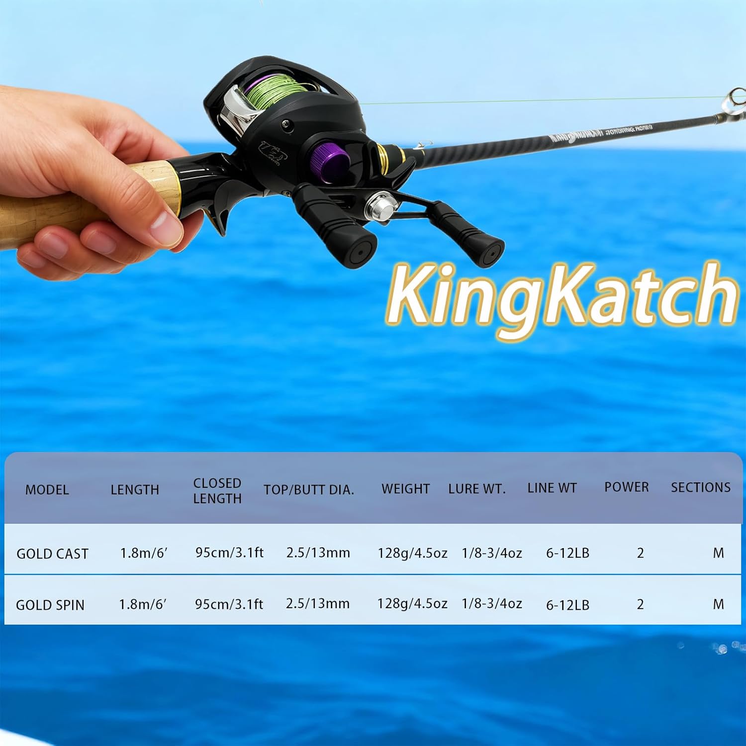 24-Ton Carbon & Fiberglass Spinning/Casting Rod, Lightweight 2-Piece Sensitive Fishing Rod with Ceramic Guides & Split-Grip Handle for Bass, Trout, Pike