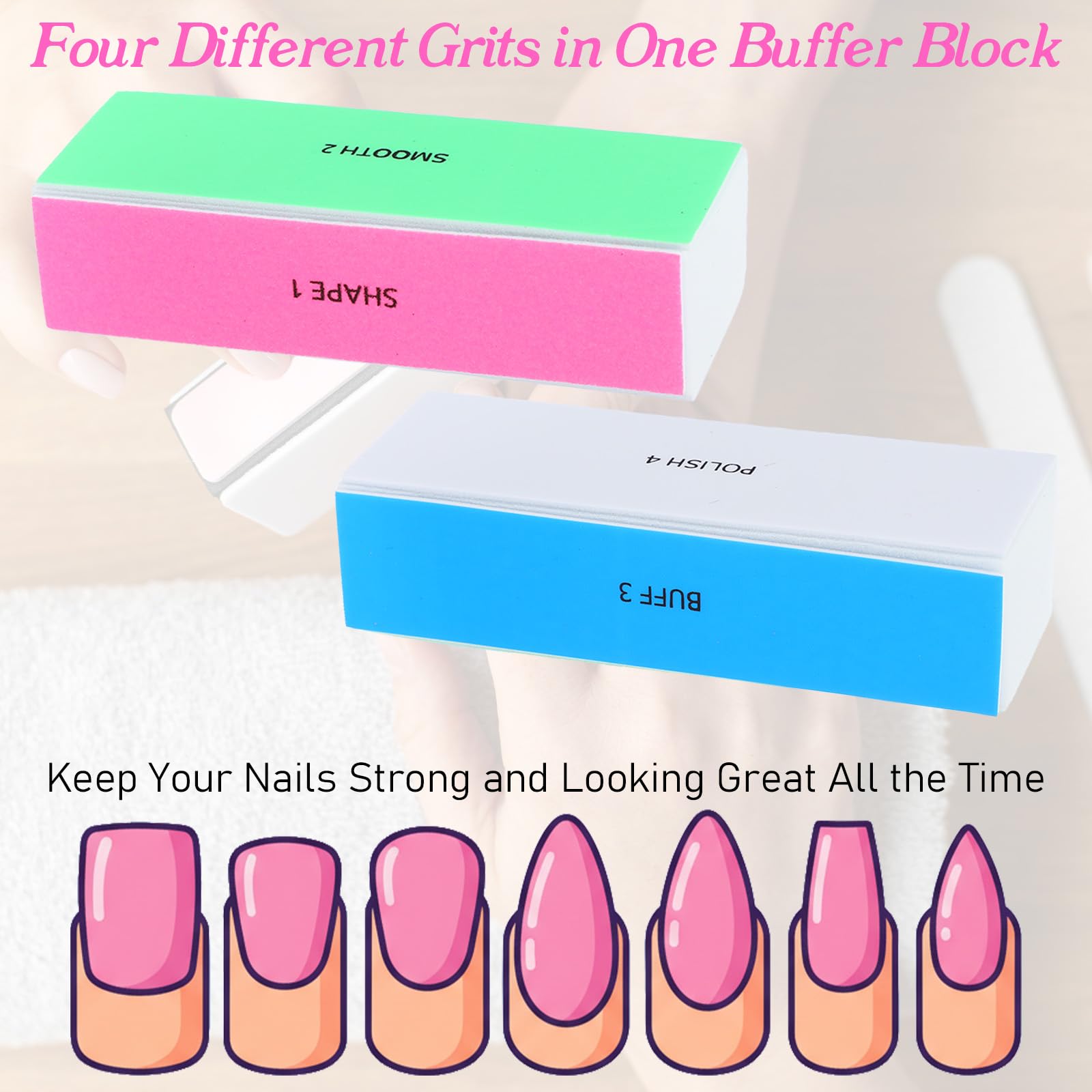 Lot de 6 polissoirs à ongles multicolores, 4 surfaces polies, bloc de lime à ongles pour limer, polir et lisser les ongles, y compris le lit de l'ongle et les bords des ongles