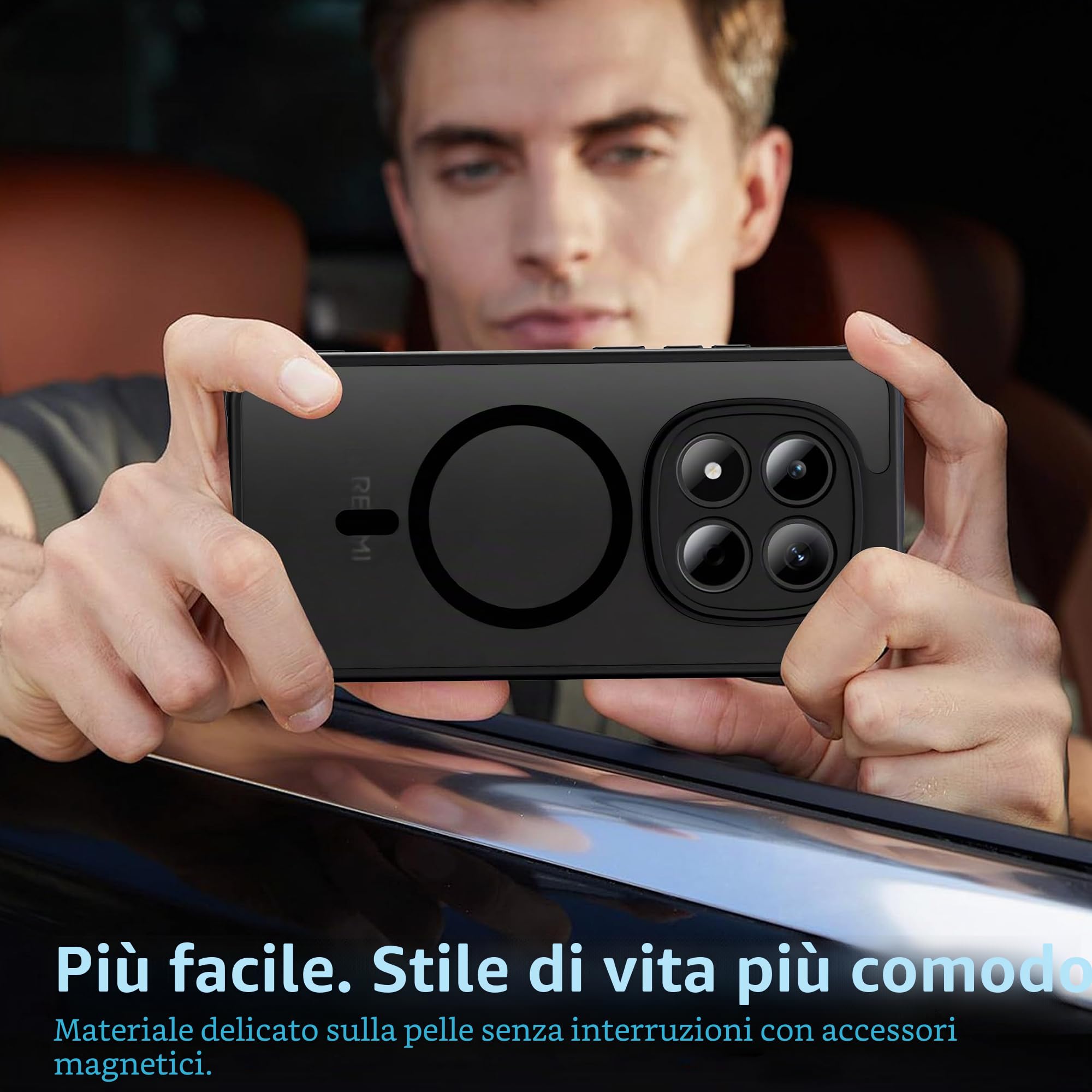 AOKUMA Custodia Magnetico Per Xiaomi Redmi Note 15 Pro 5G – Con 2 Vetri Temperati, Trasparente Opaco E Antigraffio (Nero)
