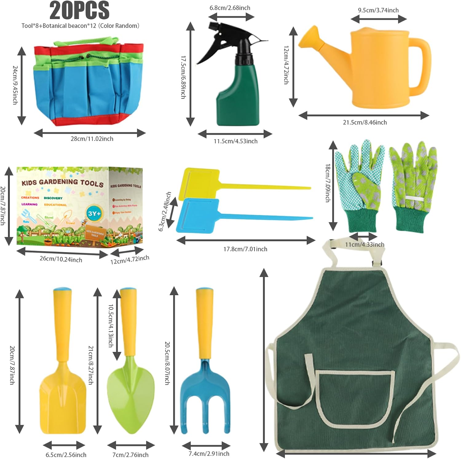Kids Gardening Set 20Pcs/Set Mini Ergonomic Toddler Gardening Portable Vibrant Rounded Corner Educational Kids Tools for Outdoor