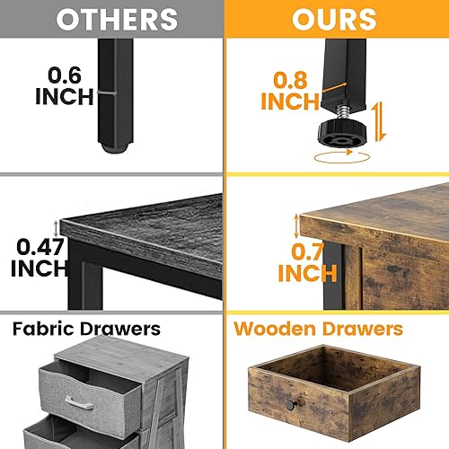 Miniatura 7 de Juego de 2 mesitas de noche con cajones de madera, juego de 2 mesas de noche con estante de almacenamiento, mesa auxiliar resistente para