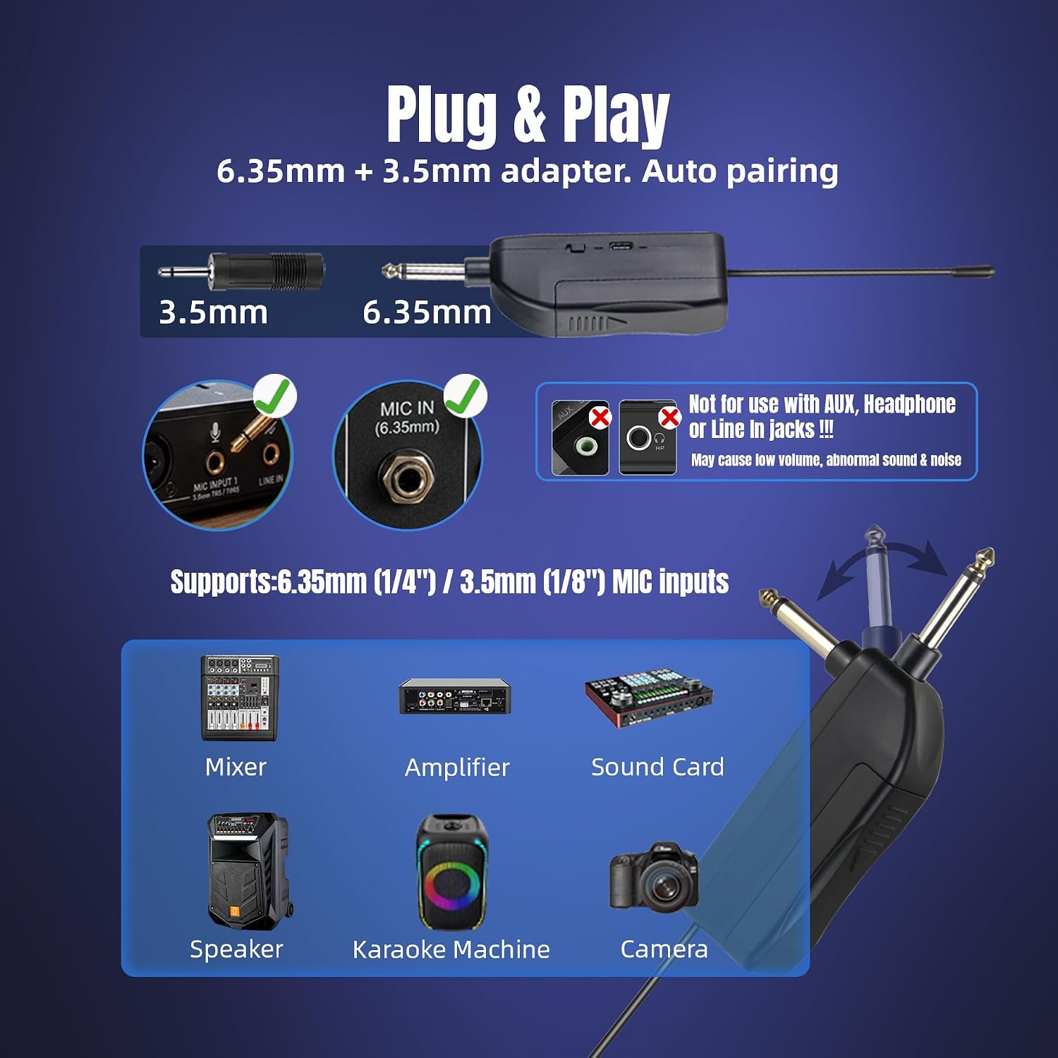 Wireless Karaoke Microphone, Rechargeable Wireless Microphone System for Singing and Karaoke, 2.4G Handheld Wireless Microphones with Type-C Charging, 500 ft Range, 6.35mm/3.5mm Mic Input