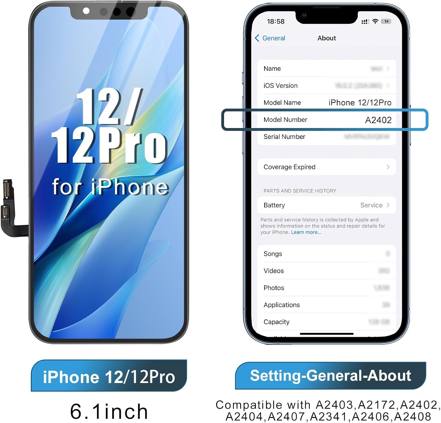 Dinow Pantalla para iPhone 12/12 Pro, Pantalla LCD de 6.1” para iPhone 12 12 Pro, Pantalla para iPhone 12 12 Pro LCD de Repuesto con Kit de reparación