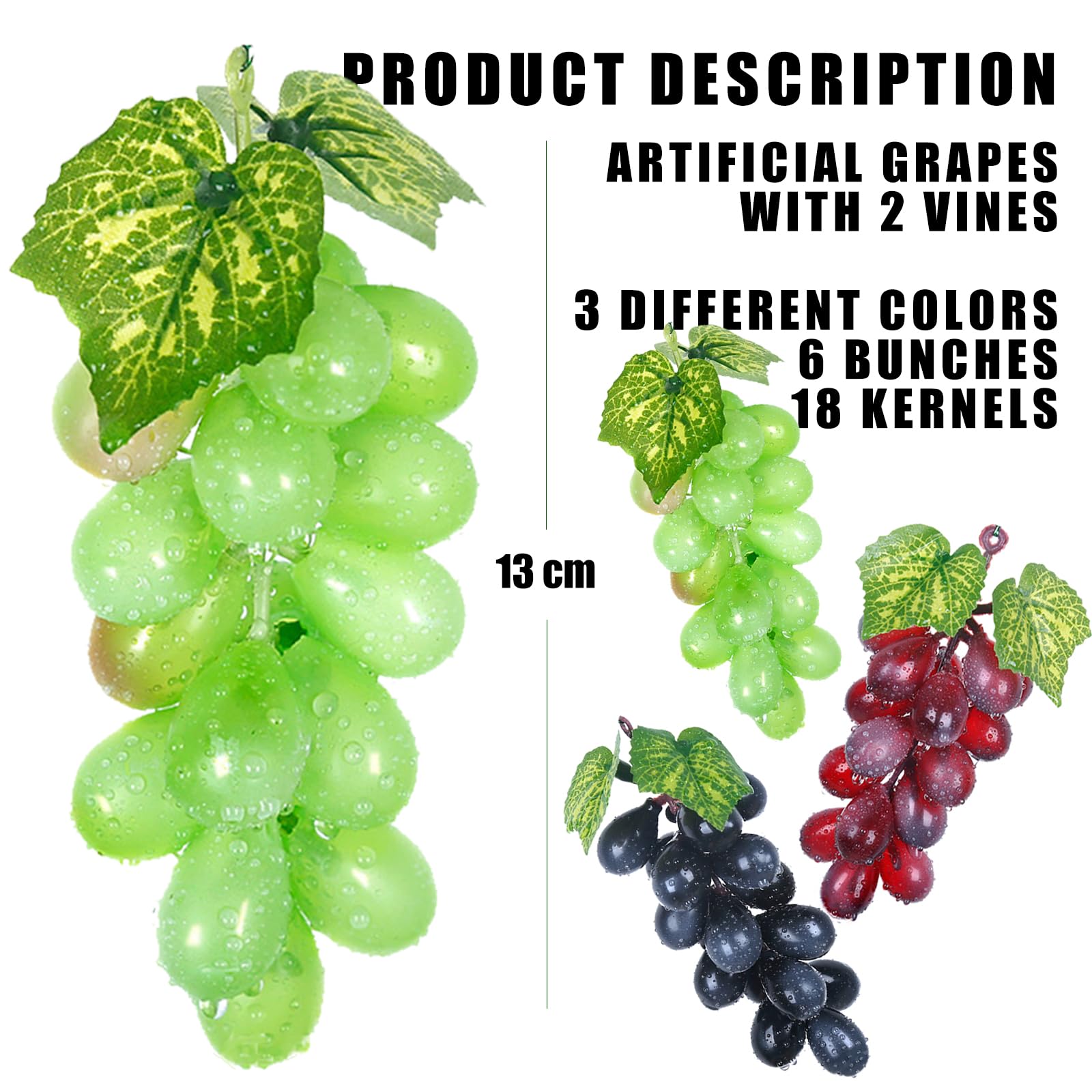 Uva Artificiale Decorativa - 2 Pezzi Con Viti E Foglie, Realistica Per Feste, Fotografia E Home Decor - Foto 10