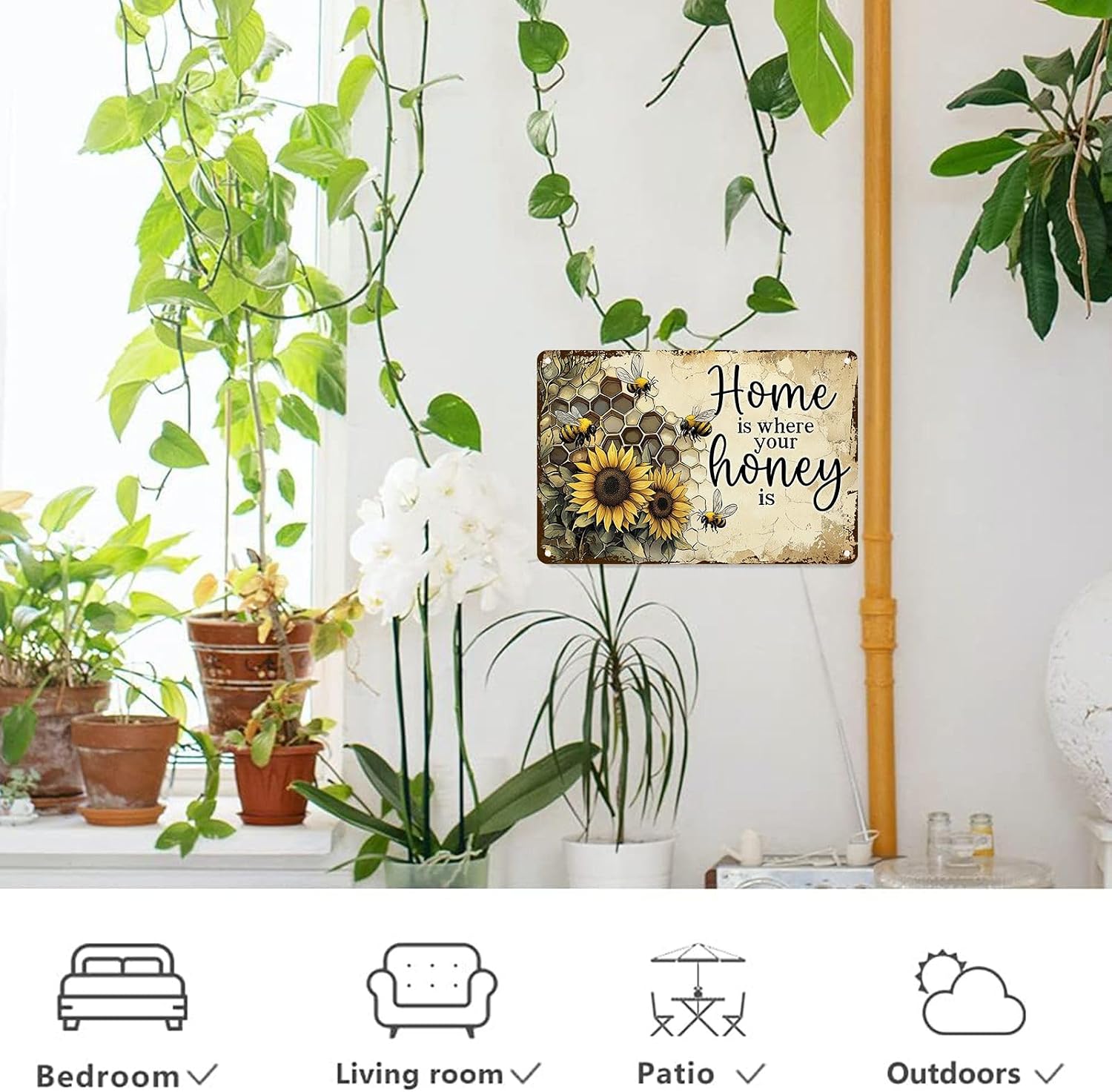 Home is Where Your Honey is Vintage Bee Sunflower Metal Tin Sign Bee Metal Plaque Rustic Farmhouse Wall Decor 12 * 8in image 5