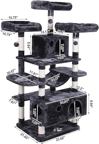 Miniatura 6 de BEWISHOME Condominio grande para árbol de gato con postes rascadores de sisal casas hamaca muebles de torre para gatos centro de actividades para