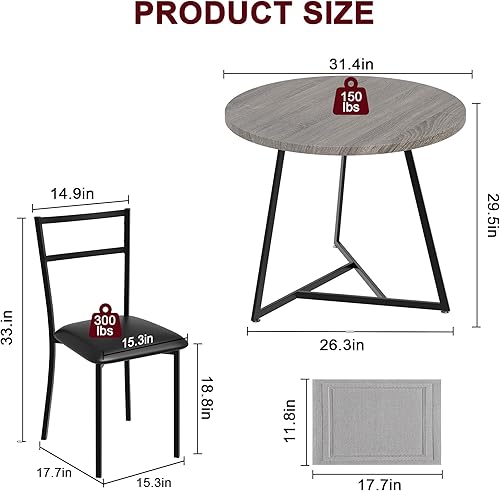 Miniatura 6 de GAOMON Juego de 2 sillas de comedor redondas para 2, juego de 2 sillas de mesa de comedor pequeñas con 2 sillas tapizadas, juego de muebles para
