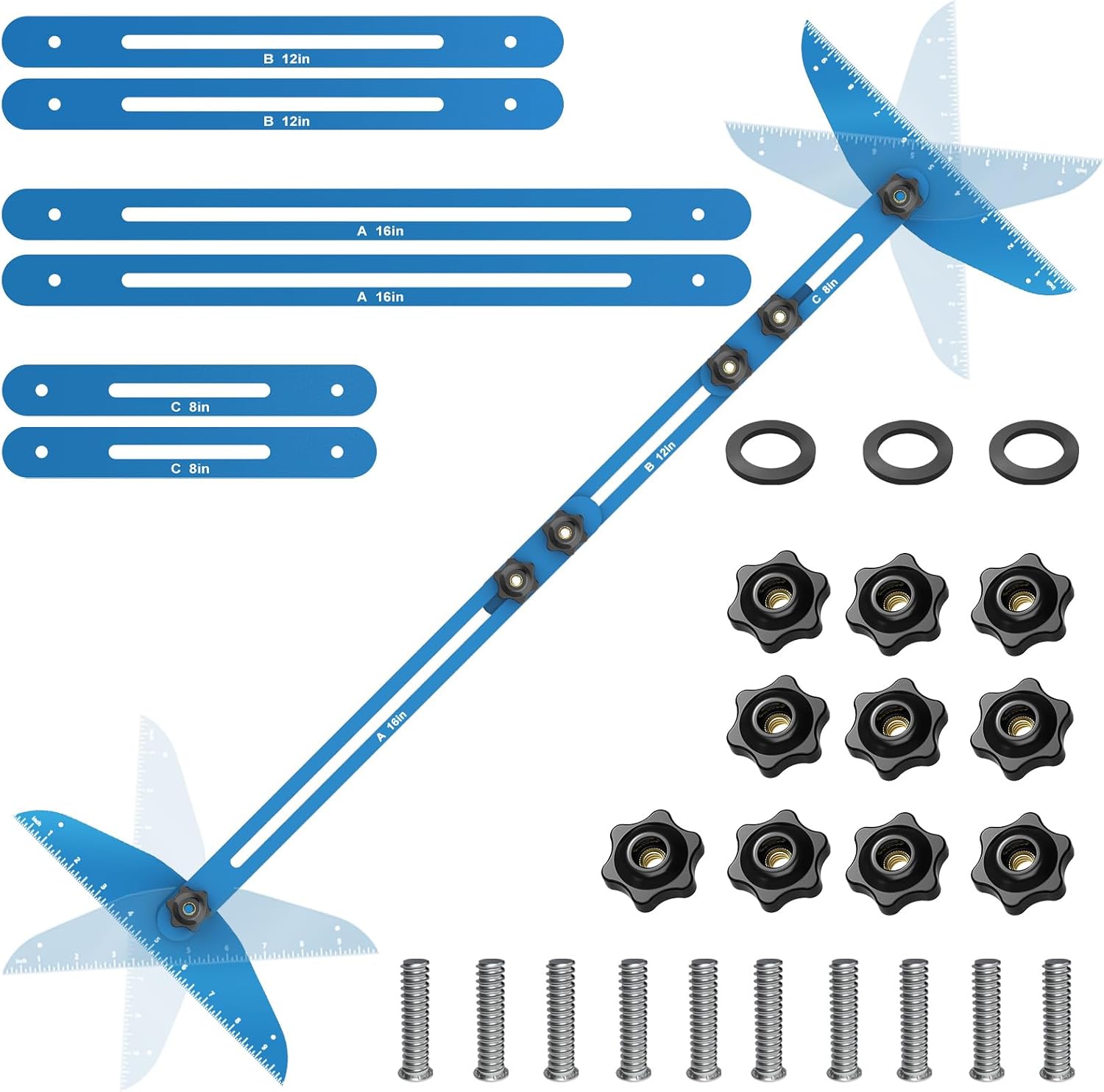 Stair Treads Gauge Template Tool Stair Tread Jig 11-60 inch Length Adjustable Measuring Stair Tread Template Tool Stair Gauge Set for Stairs, Risers, Shelf and Cutting Drywall (Blue)