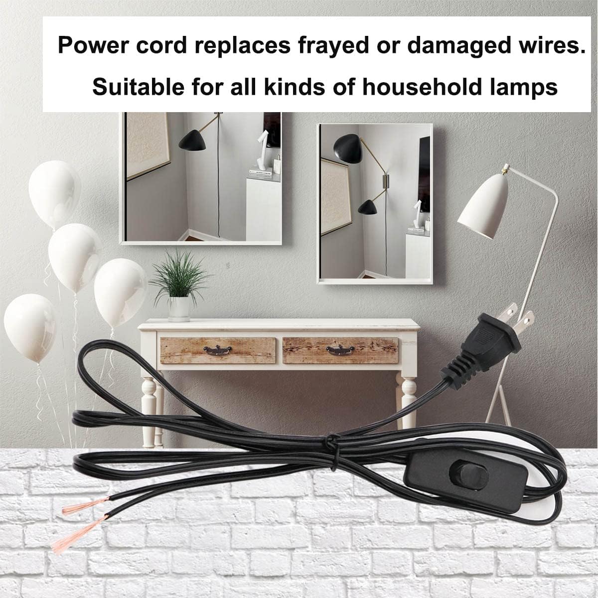 smseace 2-Piece 6 Feet Black Light Cord, Lamp Power Cord with On/Off Switch Button and Plug, There is Only One Plug and Need to Be Wired,Stripped End Can Be Used for Wiring DX-2P image 7 of 8 B08N47SWV8