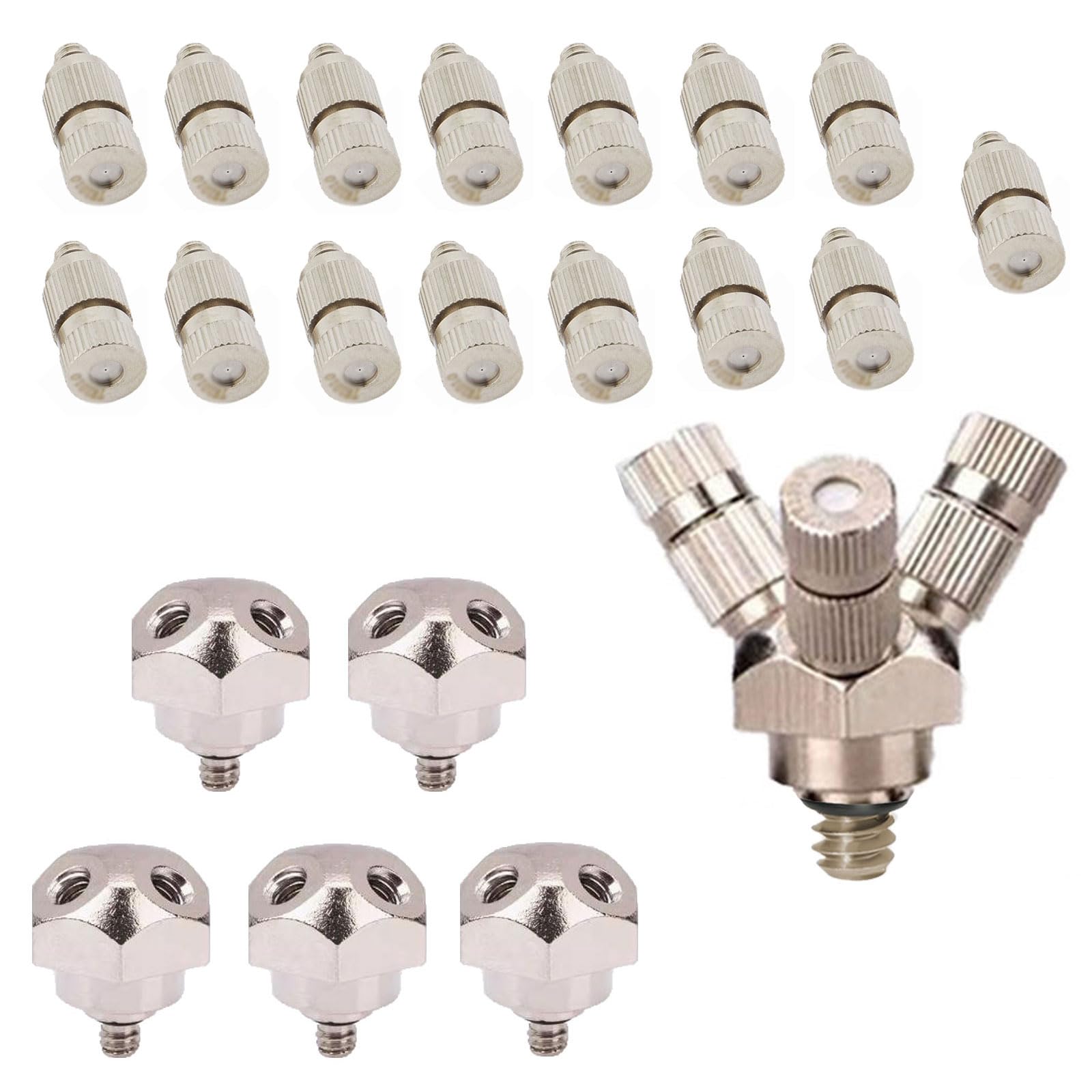 MGNSJGYXN Misting Nozzle Adjustable Brass Atomizing, 5 pcs High Pressure Misting Nozzles with Connector 10/24 UNC 0.1-1.0mm(0.2mm)