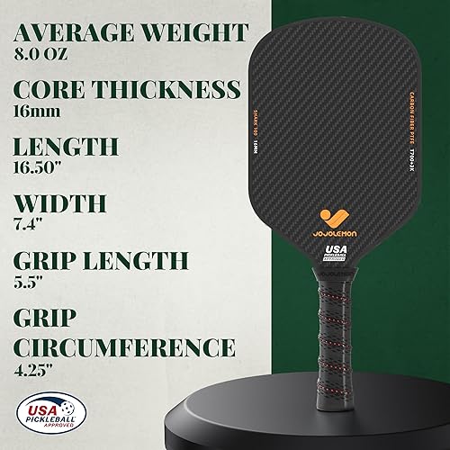 Miniatura 6 de Paletas de pickleball, pala de fibra de carbono con un núcleo de polímero Shark Power de 0.63 pulgadas, las raquetas de pickleball diseñadas para un