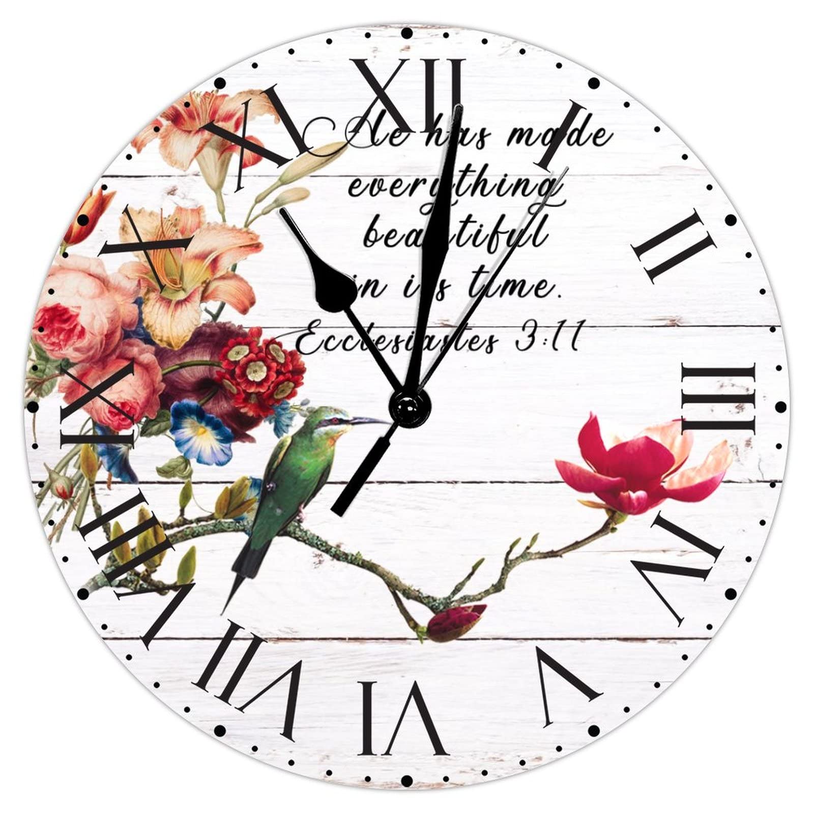 Horloge murale colibri 30,5 cm ronde silencieuse PVC décoration intérieure salon vintage chic